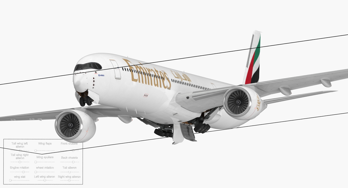 3D Airbus A350 1000 Emirates Air Line Rigged