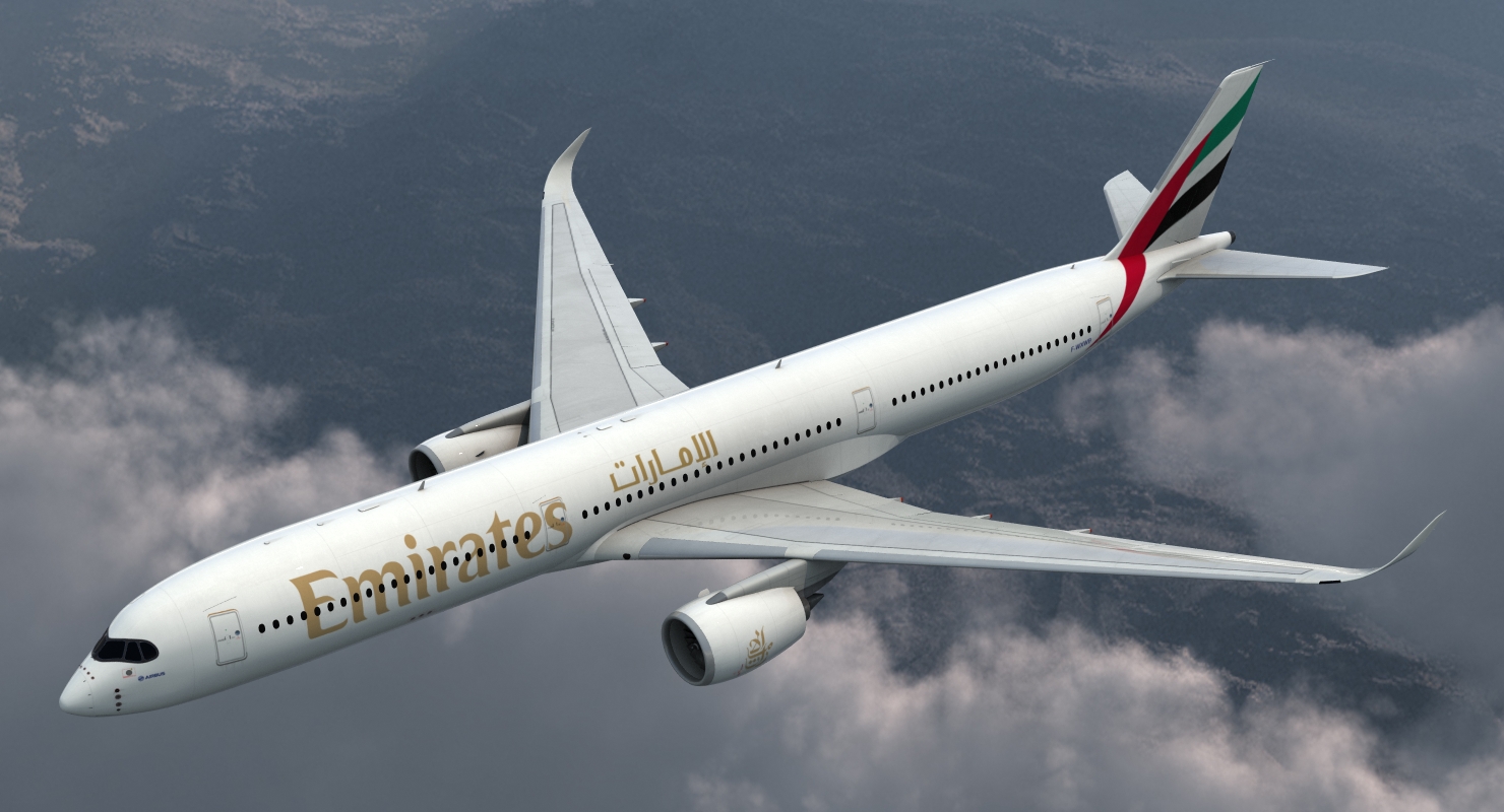 3D Airbus A350 1000 Emirates Air Line Rigged