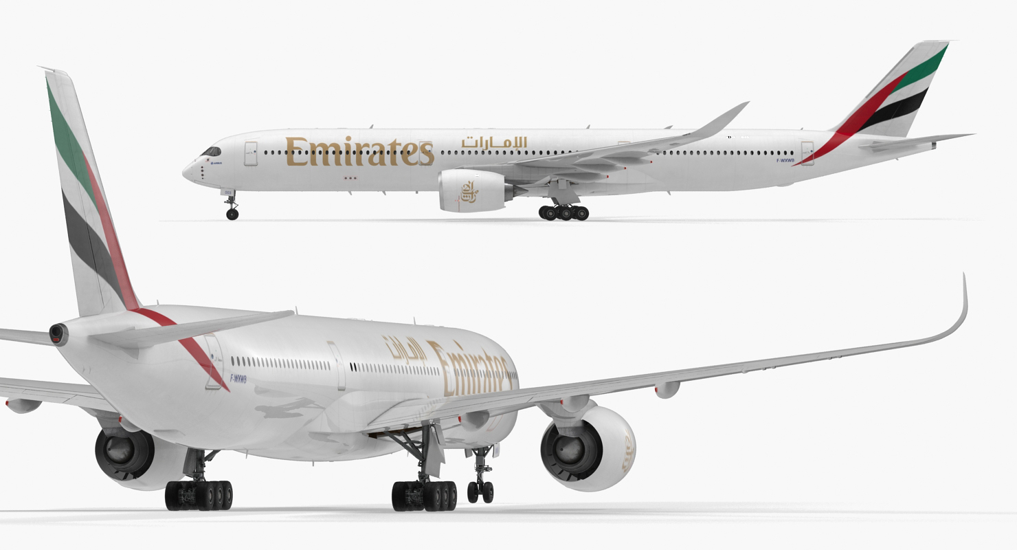 3D Airbus A350 1000 Emirates Air Line Rigged