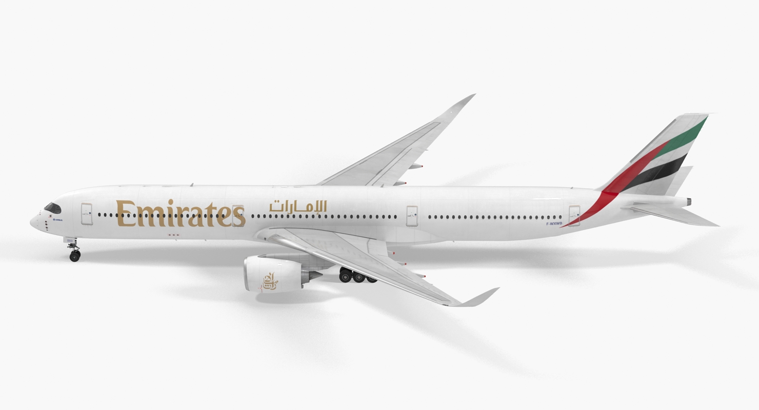 3D Airbus A350 1000 Emirates Air Line Rigged
