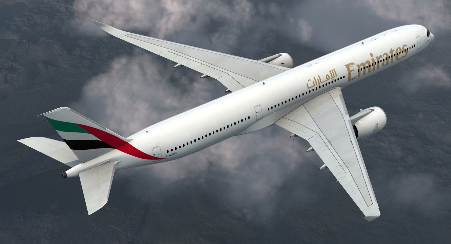 3D Airbus A350 1000 Emirates Air Line Rigged