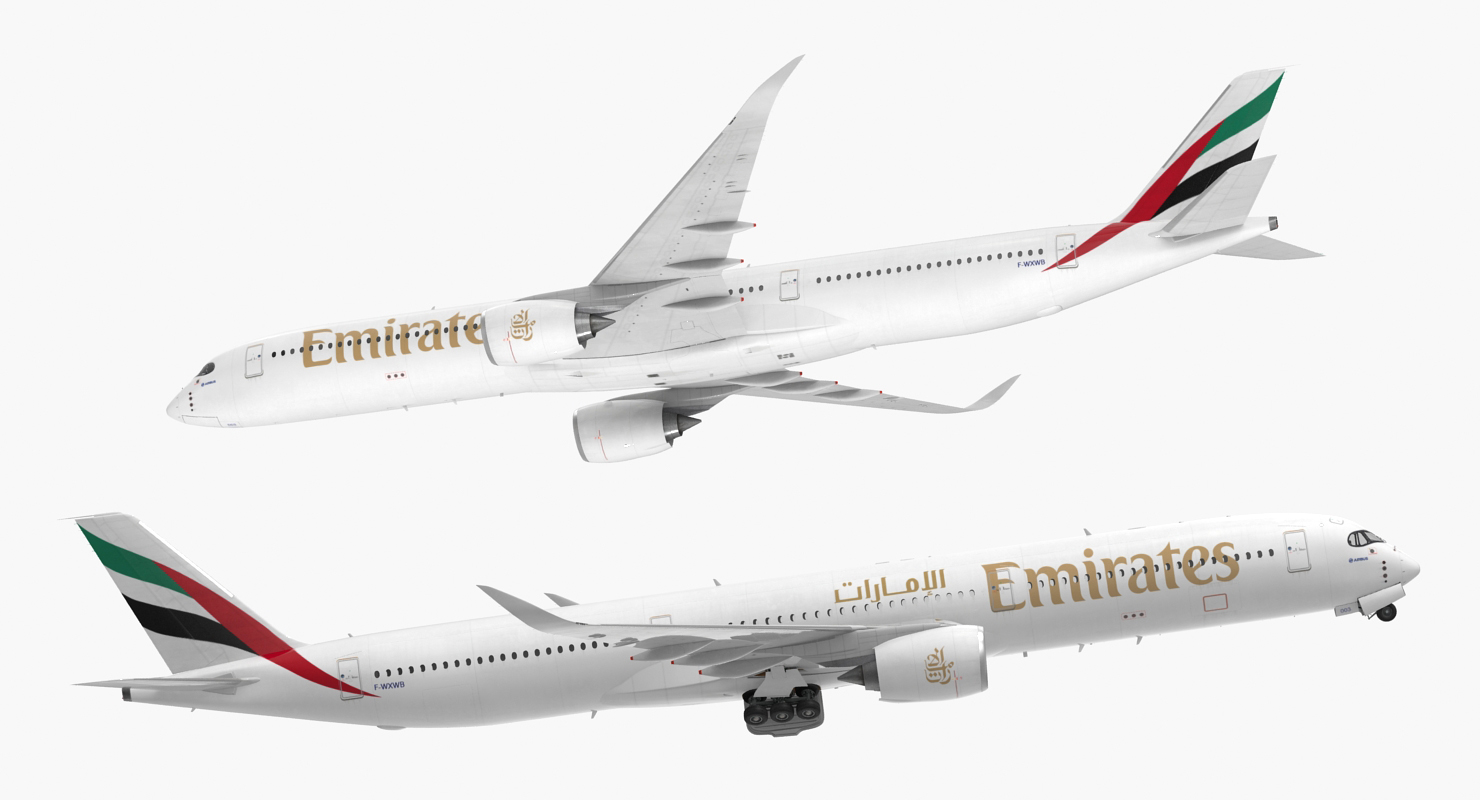 3D Airbus A350 1000 Emirates Air Line Rigged