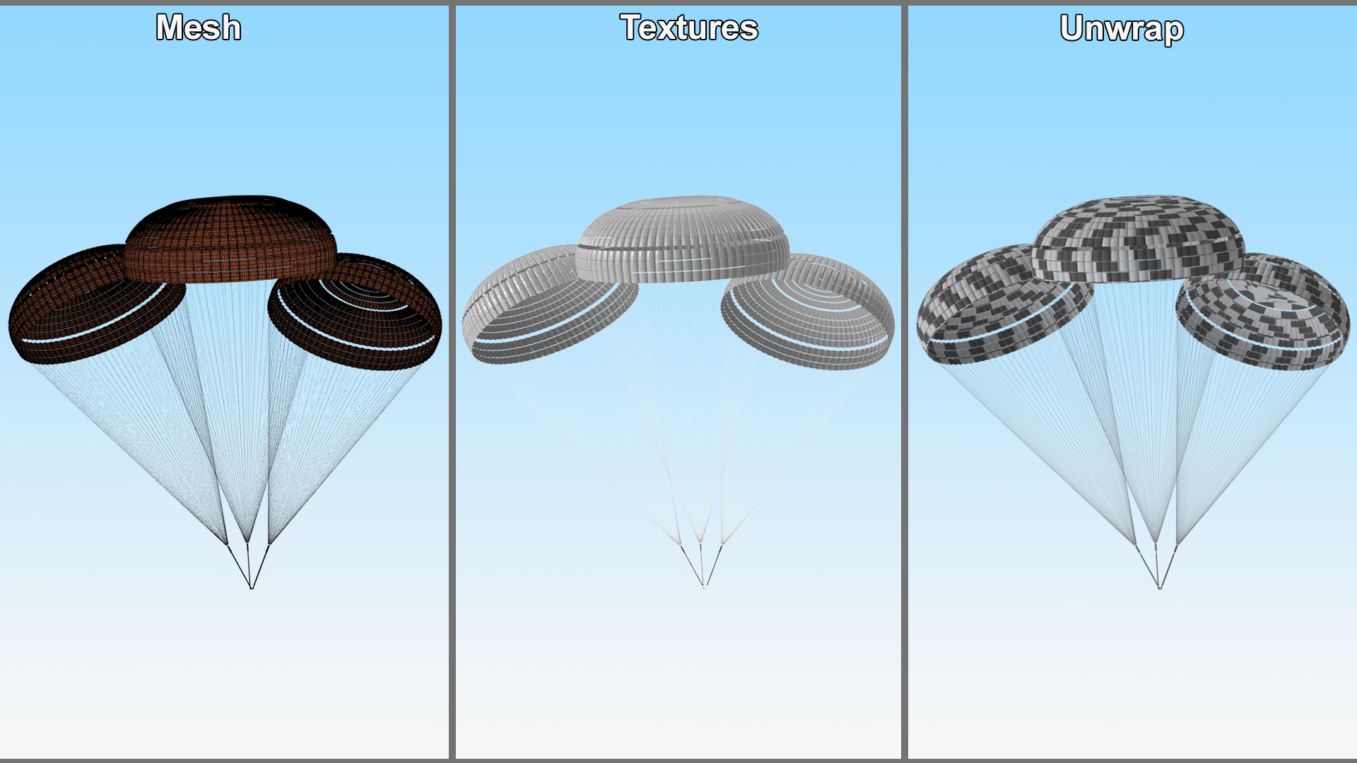 3D Triple Subscale Parachute White