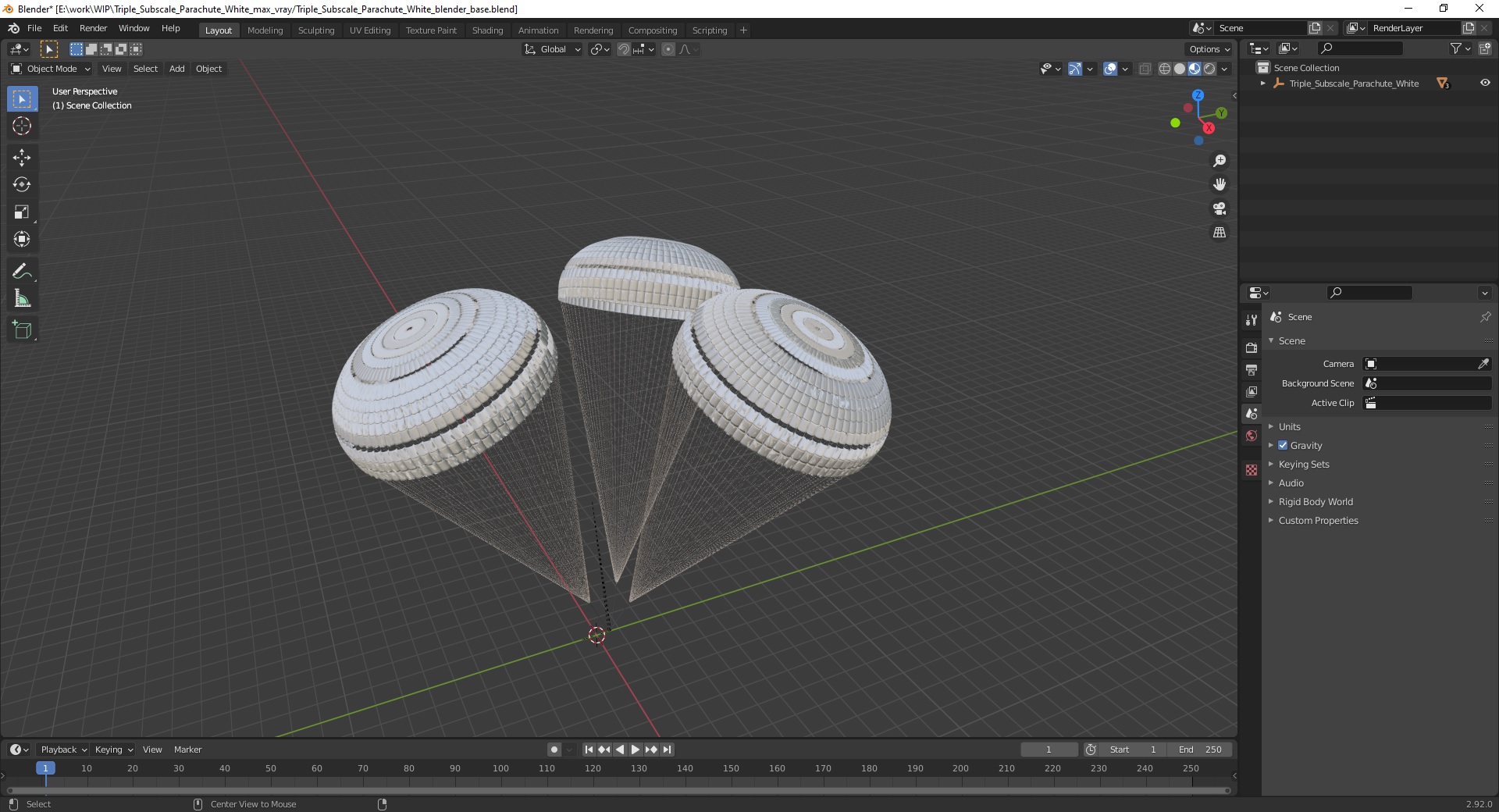 3D Triple Subscale Parachute White