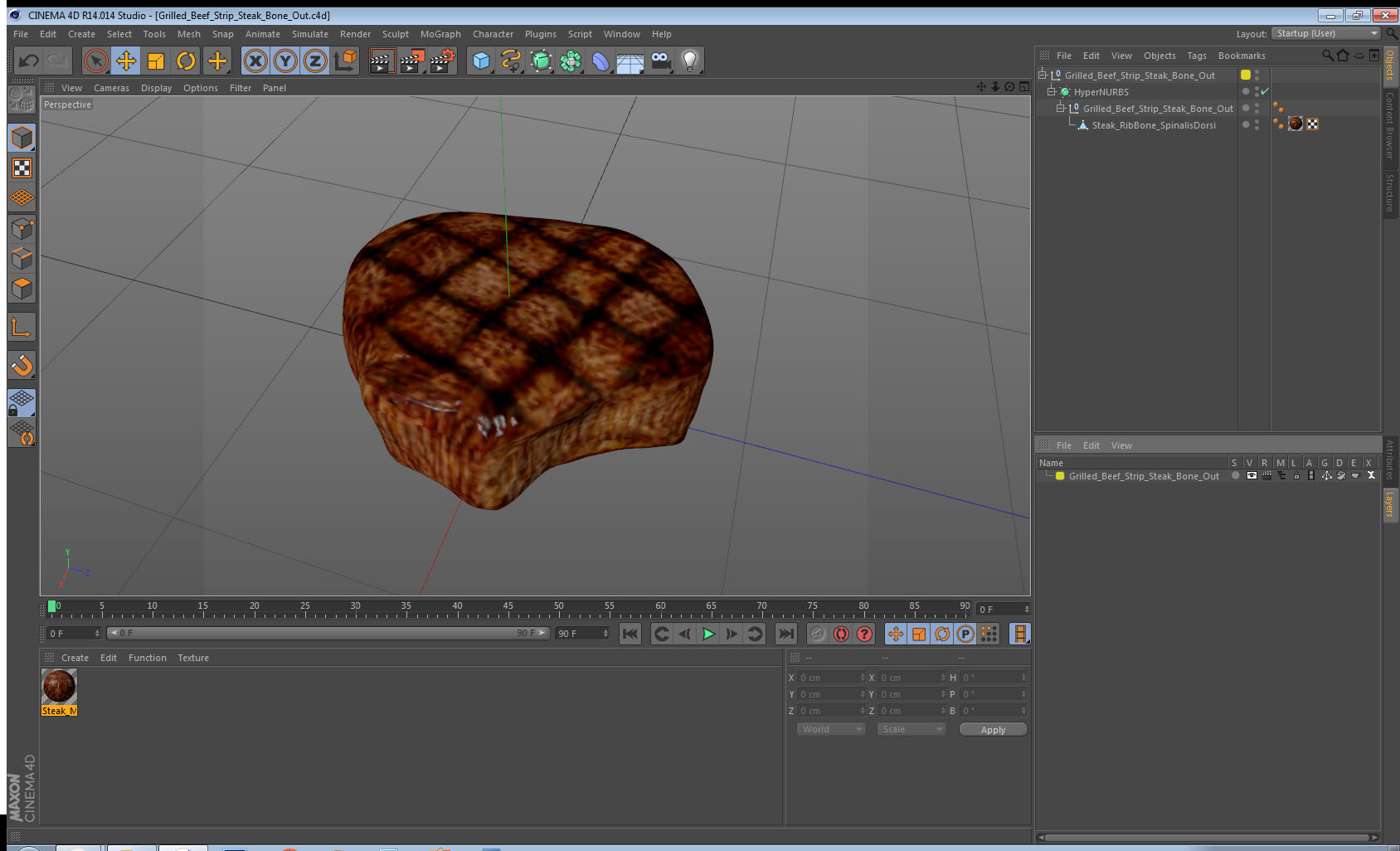 3D Grilled Beef Strip Steak Bone Out model