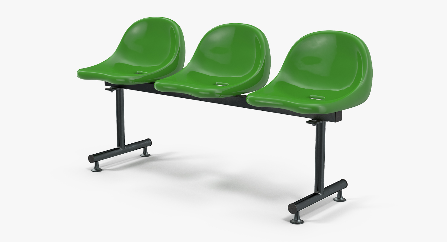3D model Plastic Chairs Row of 3 Seater