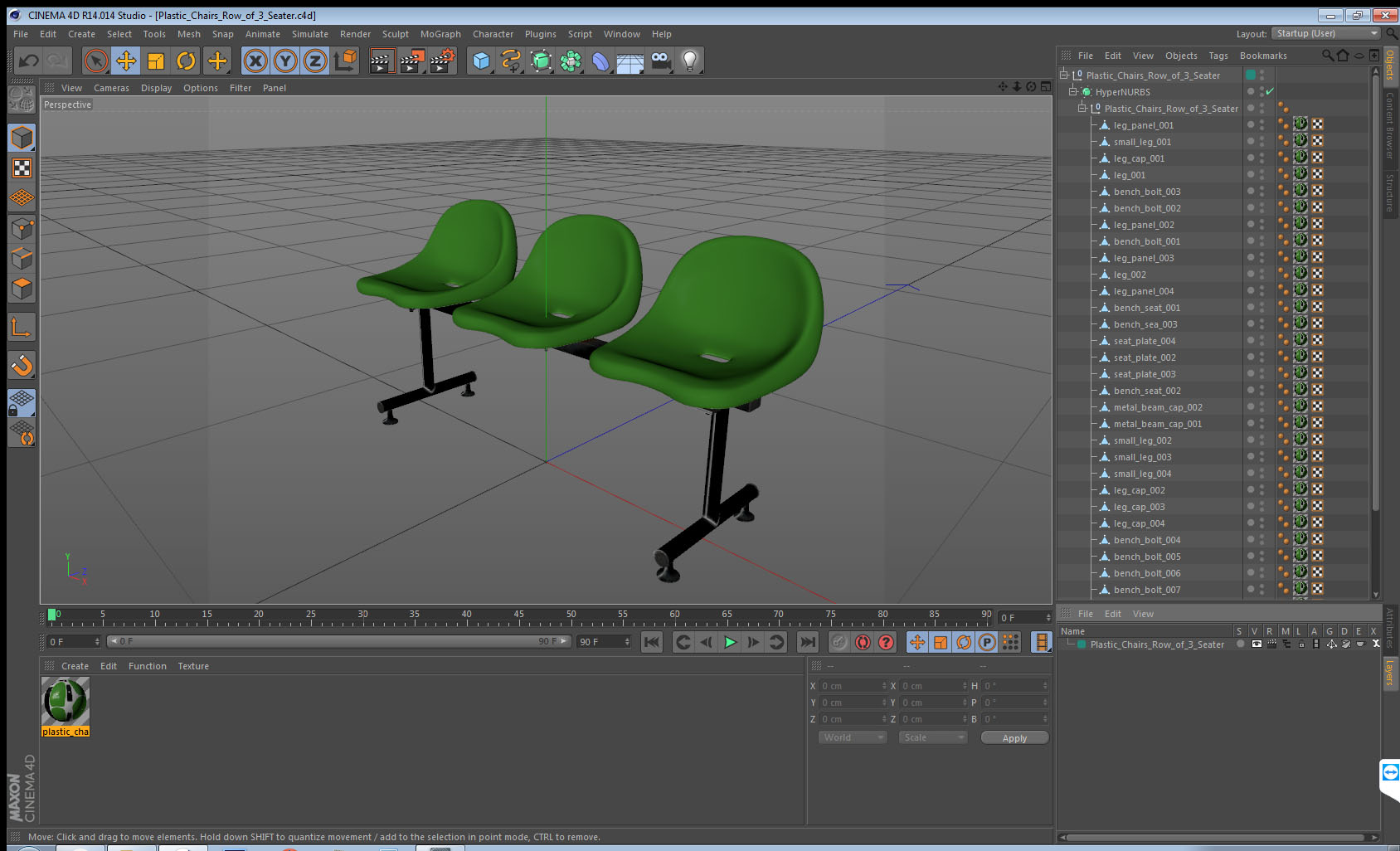 3D model Plastic Chairs Row of 3 Seater