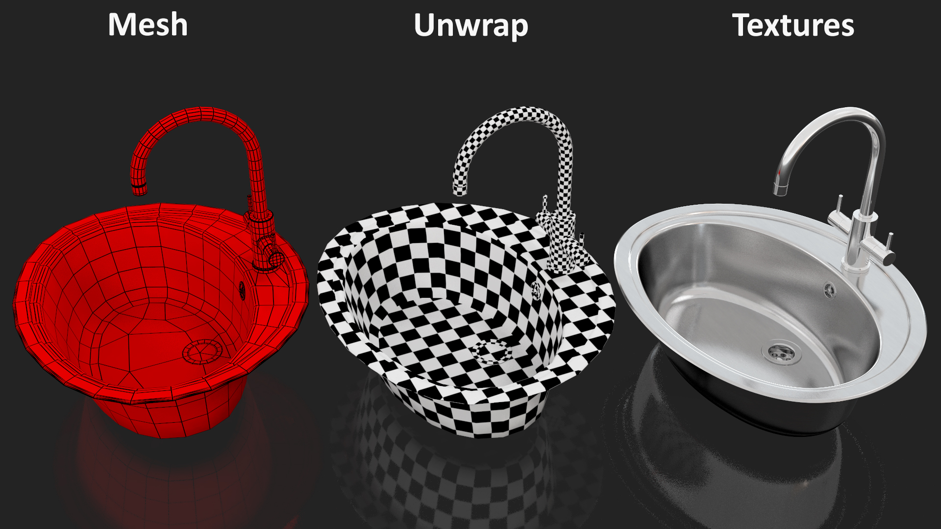 3D Oval Single Kitchen Sink with Tap model