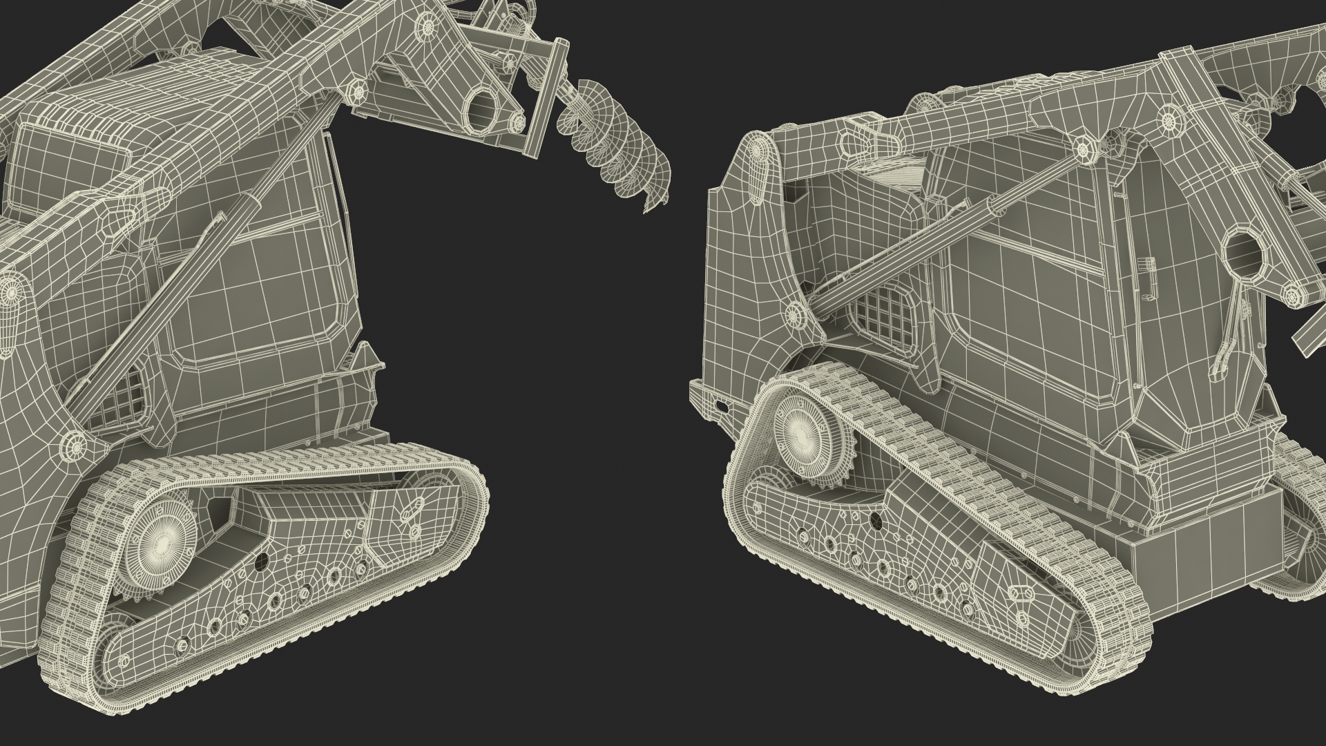 Track Skid Steer with Post Hole Auger Rigged 3D model