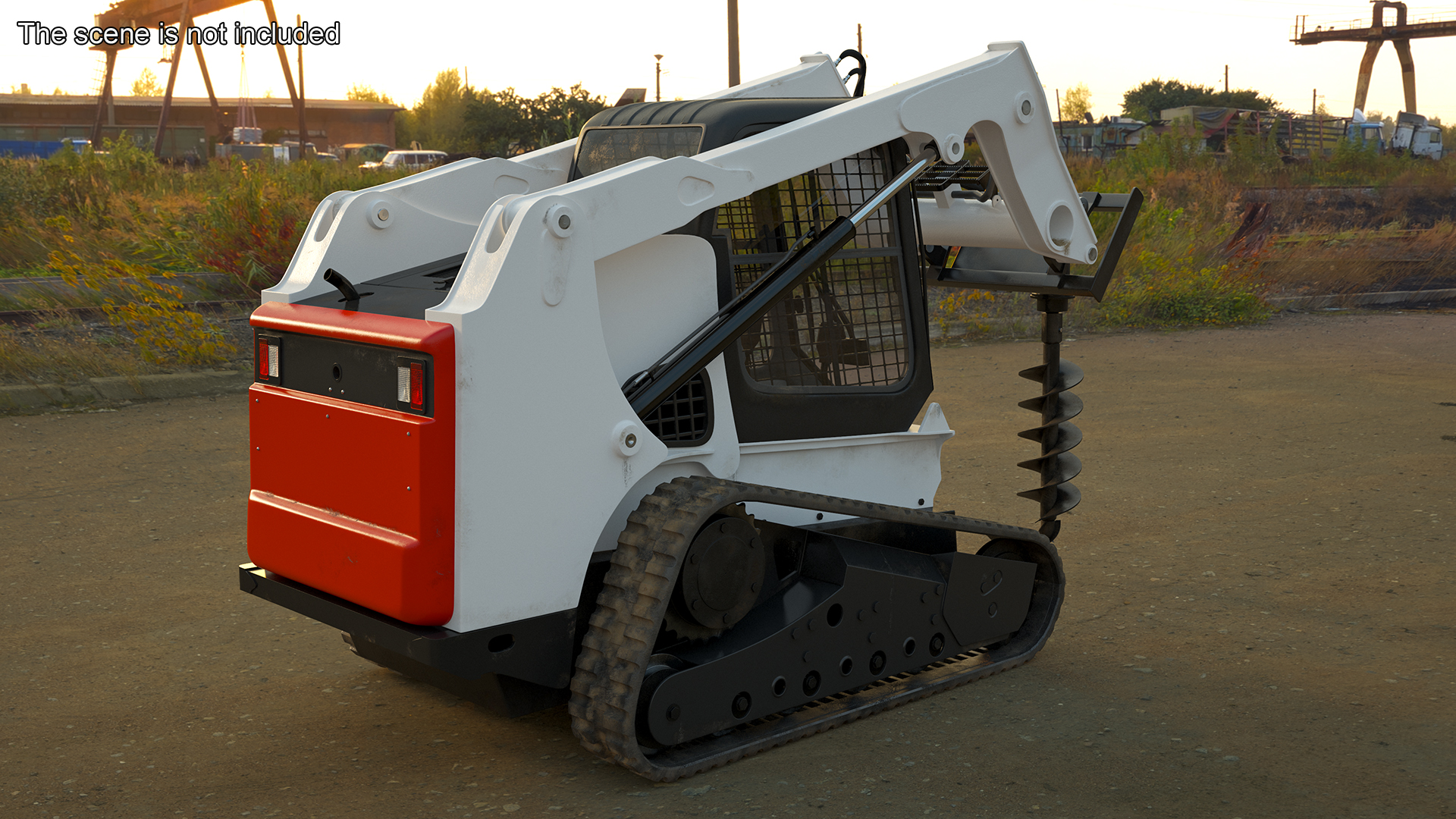 Track Skid Steer with Post Hole Auger Rigged 3D model
