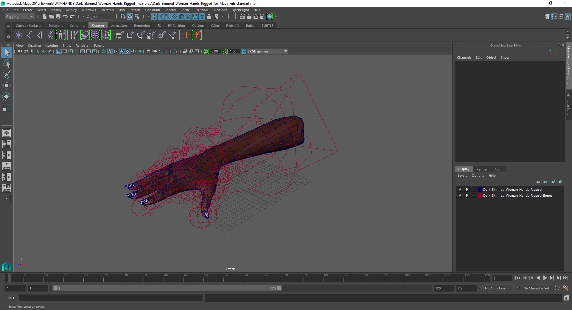 3D model Dark Skinned Woman Hands Rigged for Maya