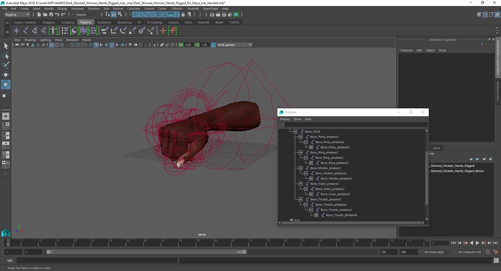 3D model Dark Skinned Woman Hands Rigged for Maya