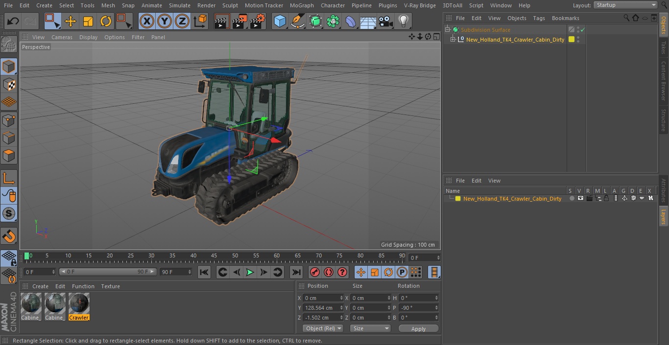 3D model New Holland TK4 Crawler Cabin Dirty