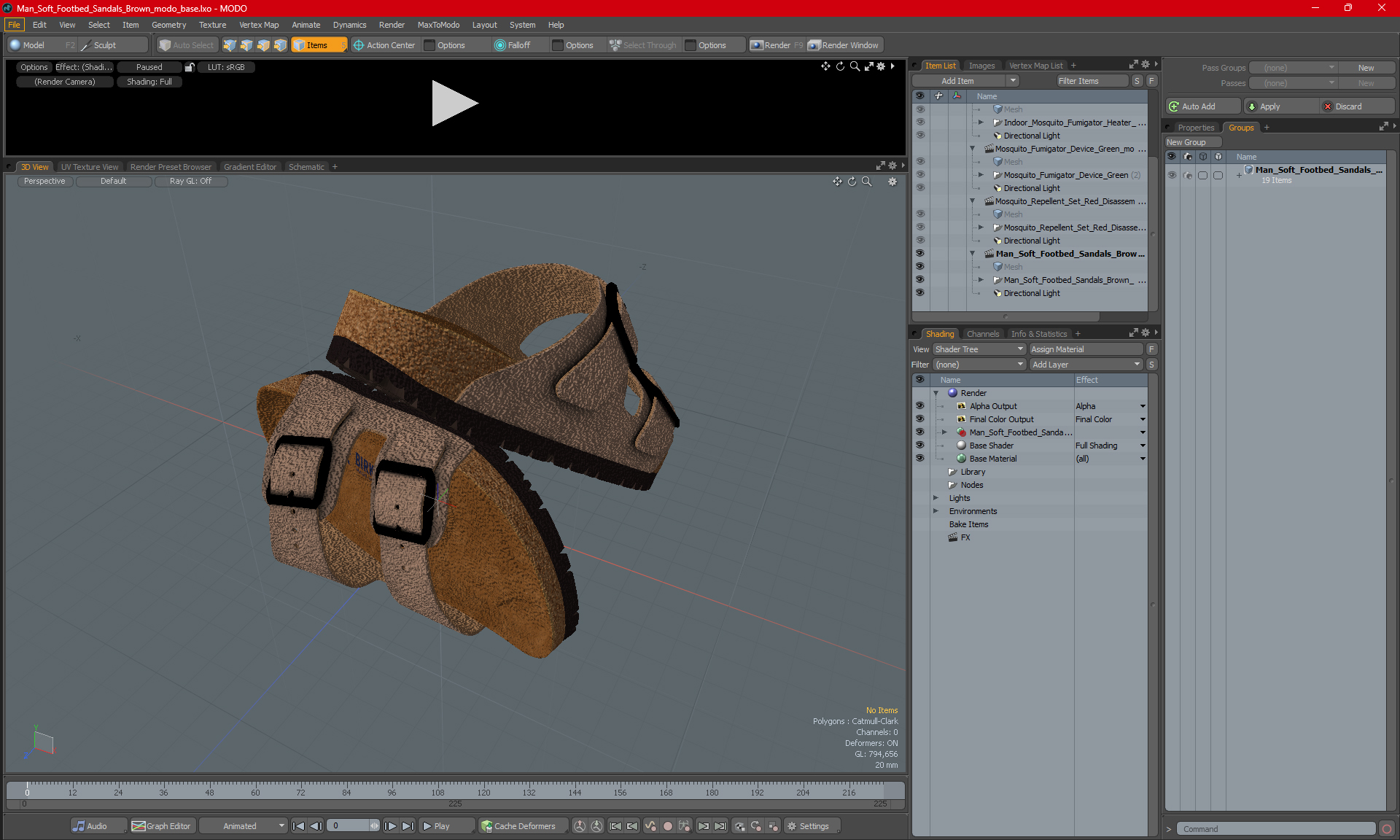 3D model Man Soft Footbed Sandals Brown