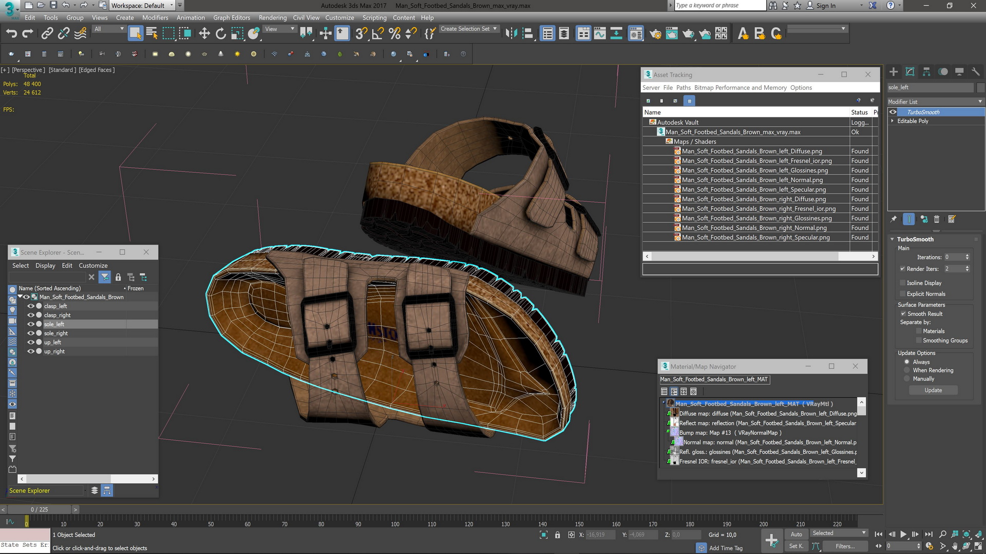 3D model Man Soft Footbed Sandals Brown