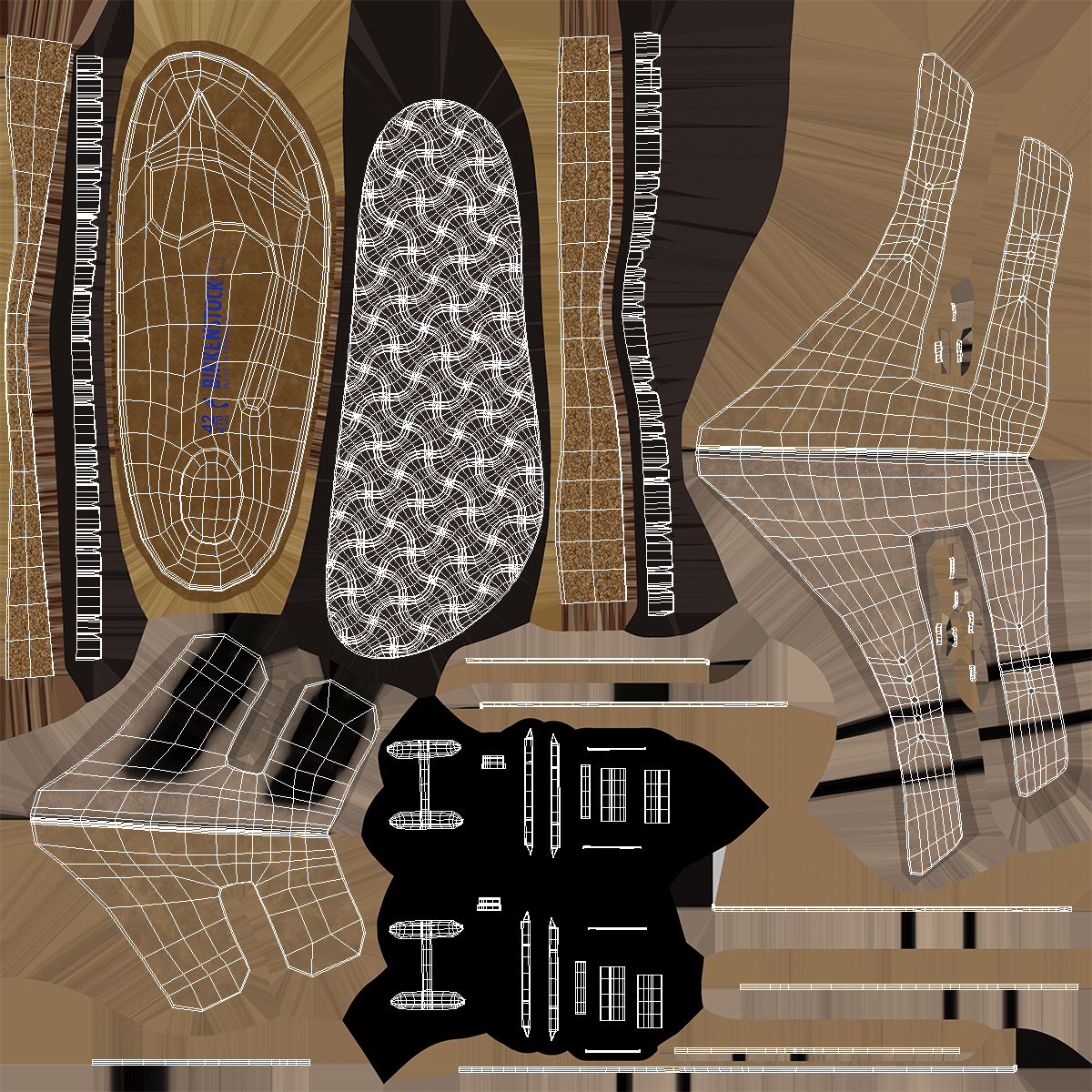 3D model Man Soft Footbed Sandals Brown