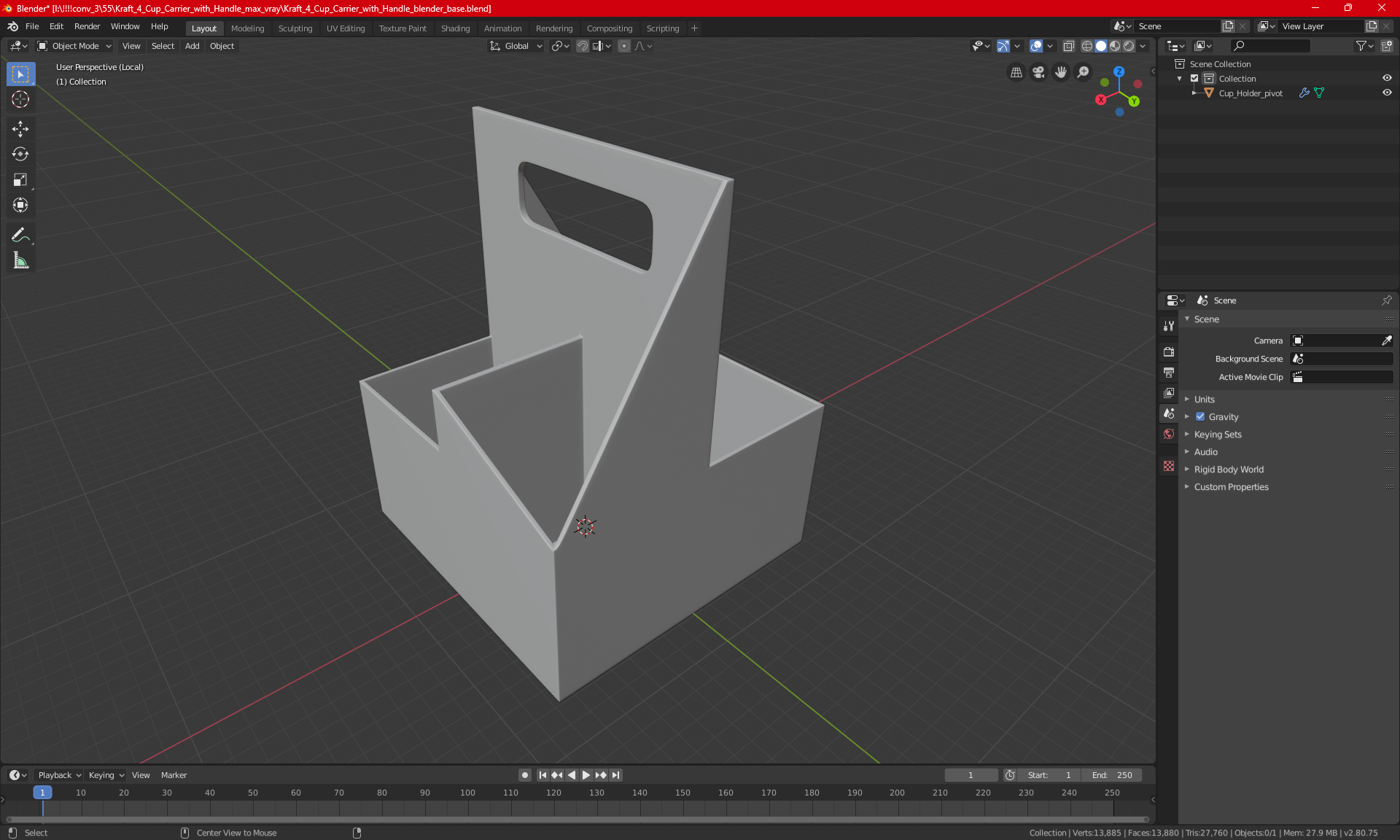 3D Kraft 4 Cup Carrier with Handle