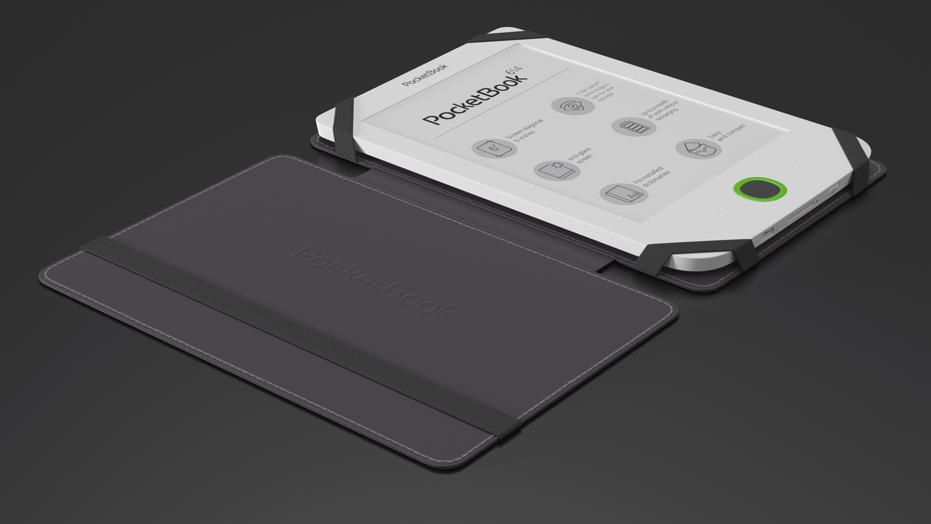 3D PocketBook 614 Limited Edition White with Open Case