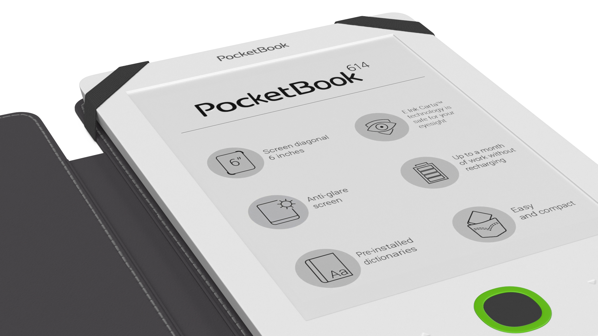 3D PocketBook 614 Limited Edition White with Open Case