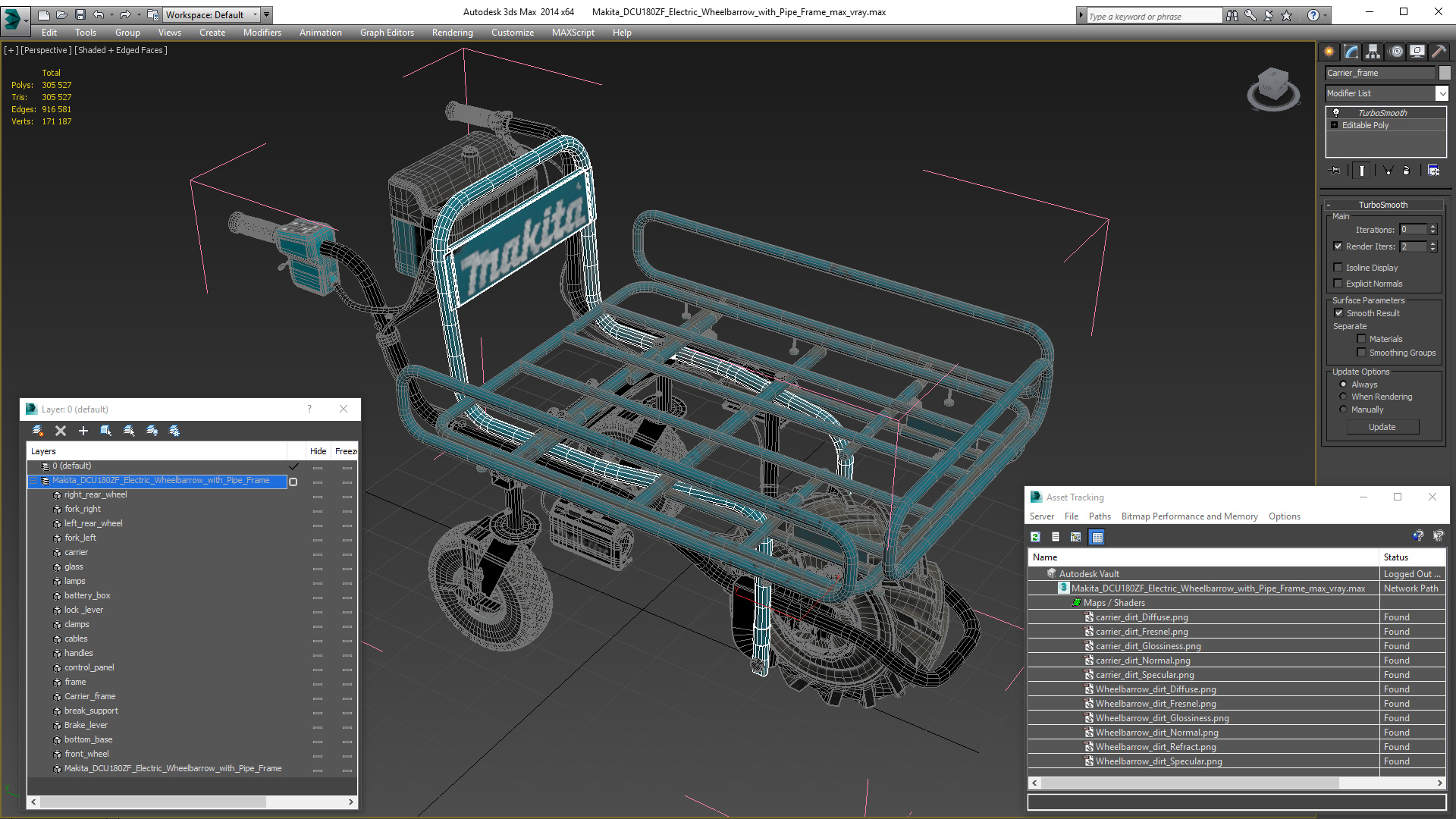 Makita DCU180ZF Electric Wheelbarrow with Pipe Frame 3D