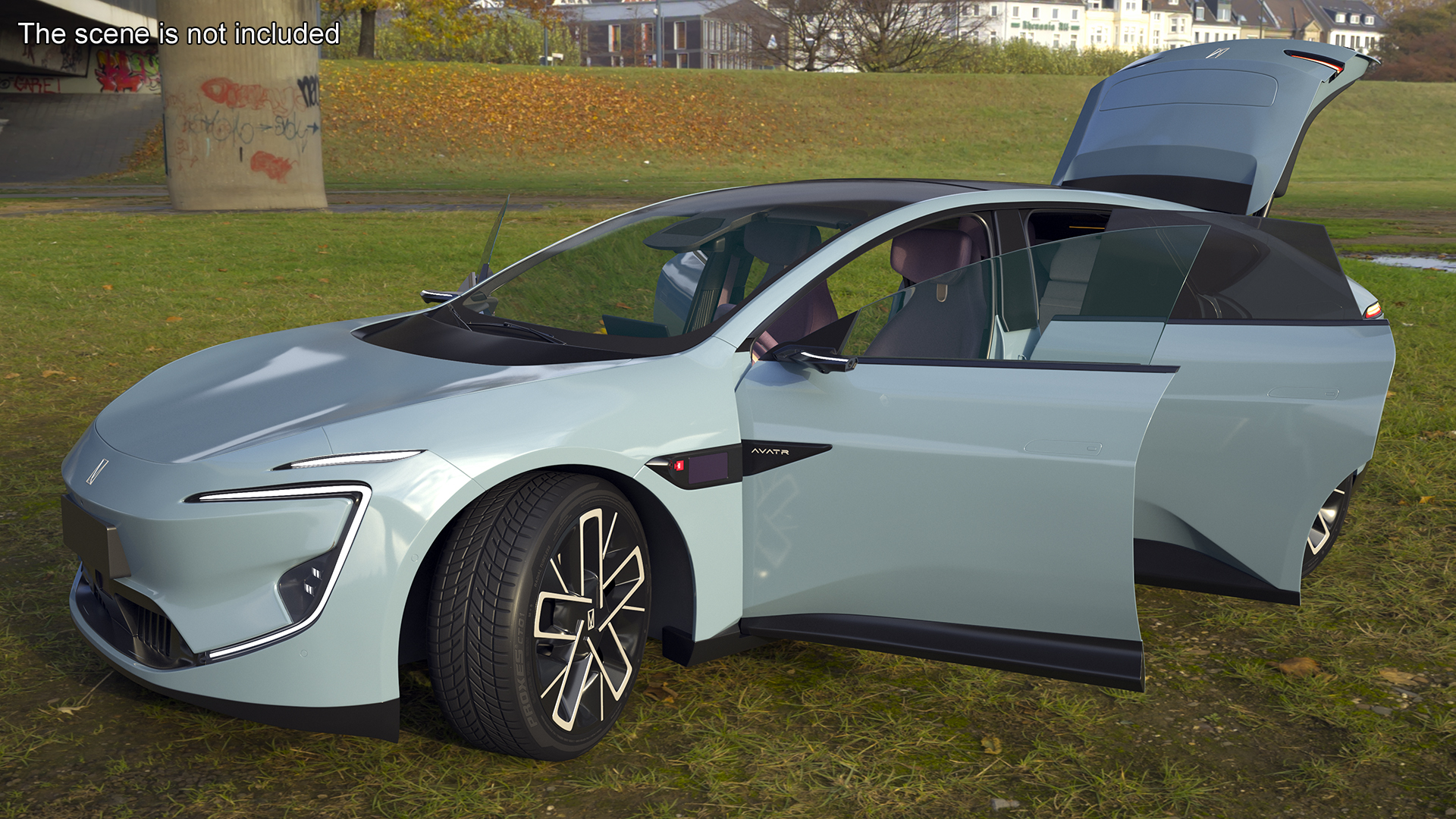 3D Avatr 12 EV Blue Color with Headlights On Rigged model