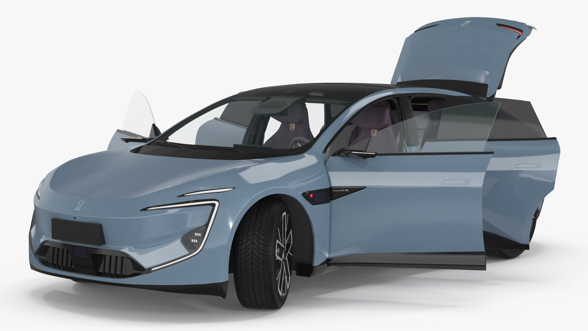 3D Avatr 12 EV Blue Color with Headlights On Rigged model