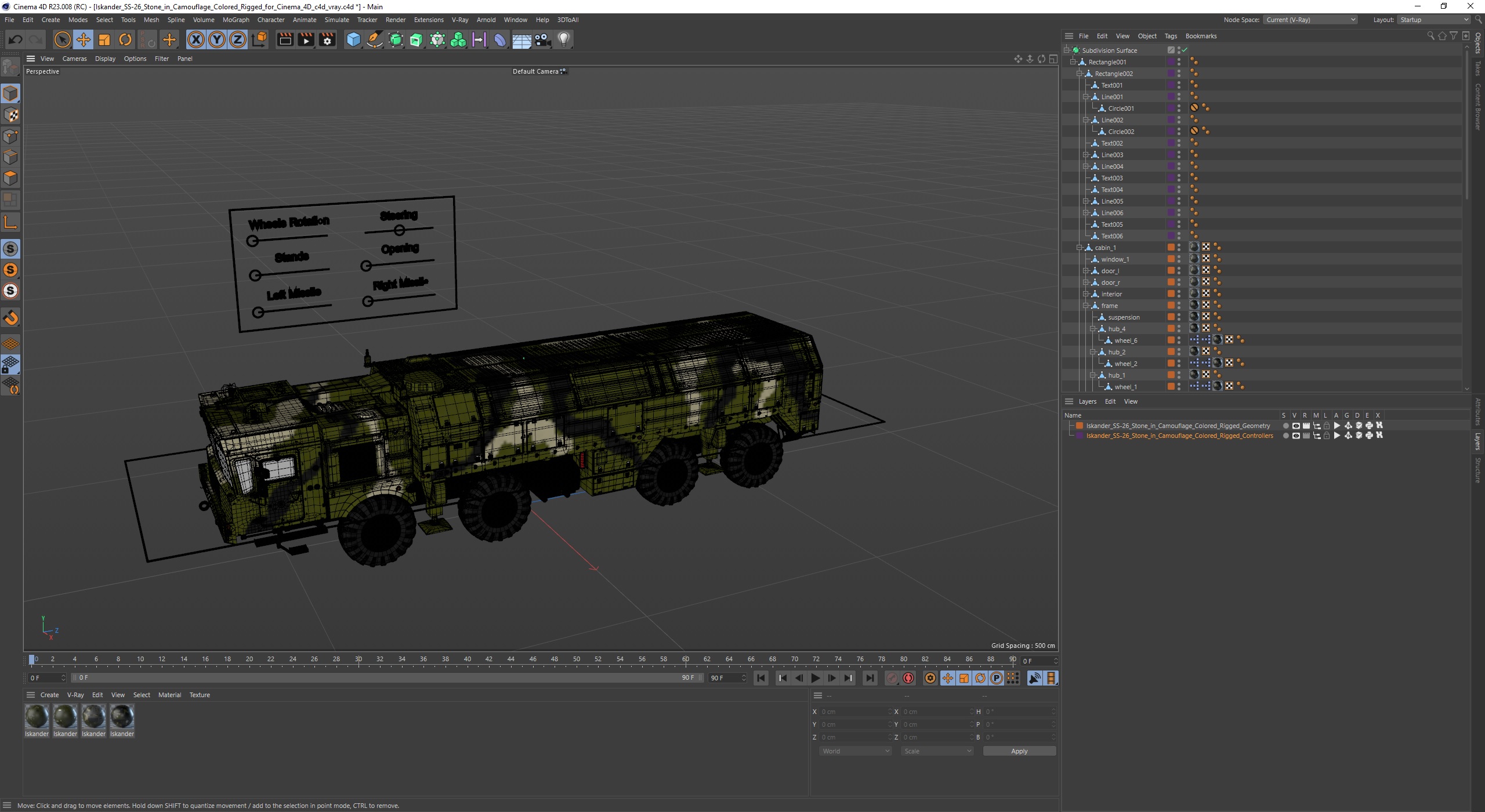 3D Iskander SS-26 Stone in Camouflage Colored Rigged for Cinema 4D model