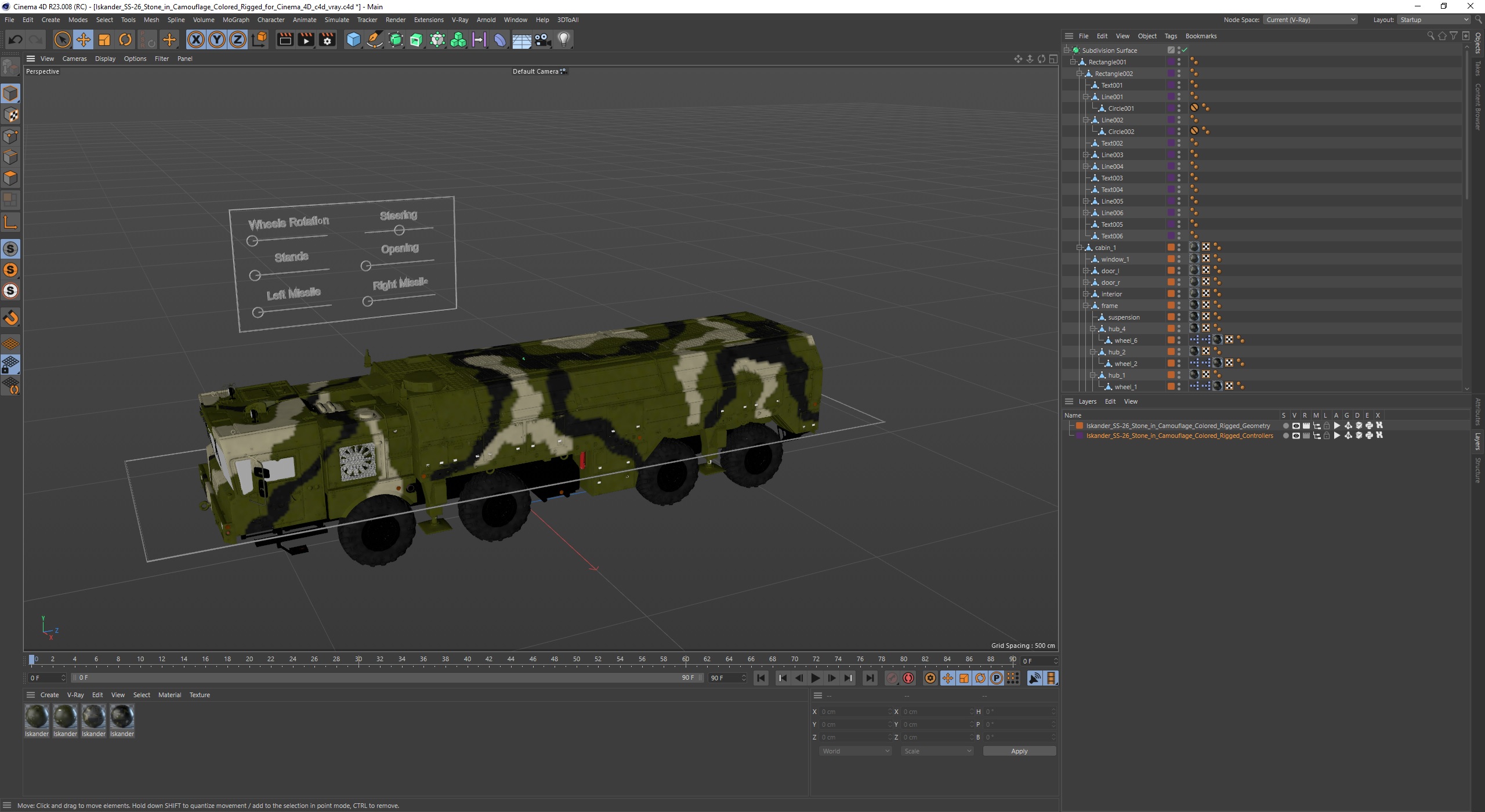 3D Iskander SS-26 Stone in Camouflage Colored Rigged for Cinema 4D model