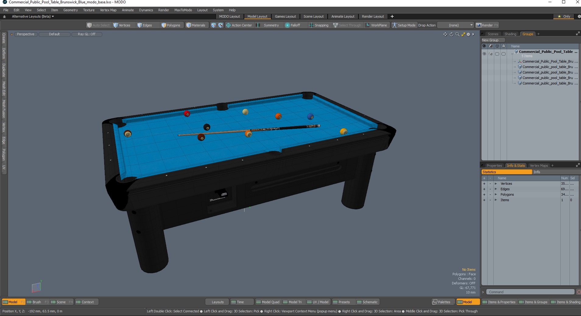 3D Commercial Public Pool Table Brunswick Blue model