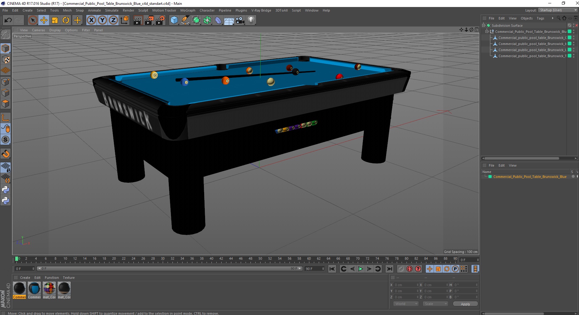 3D Commercial Public Pool Table Brunswick Blue model