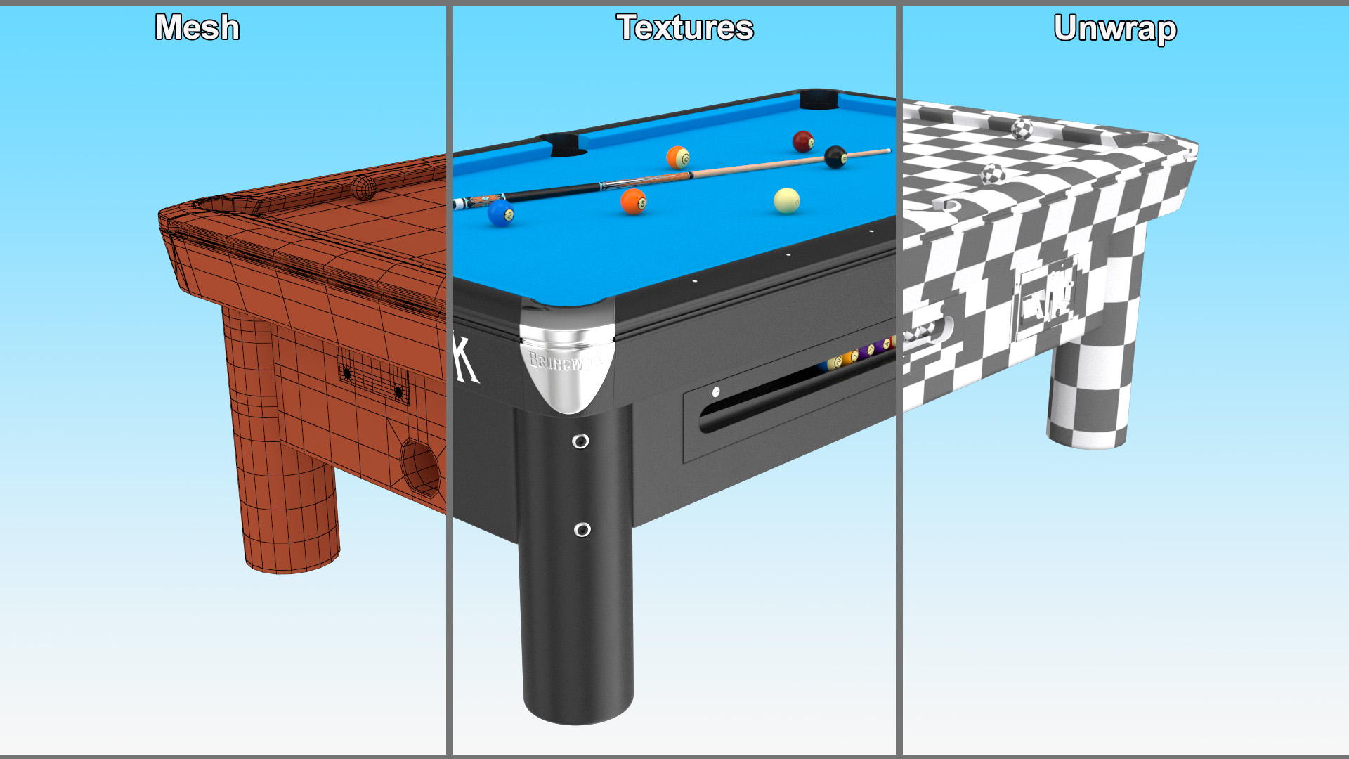 3D Commercial Public Pool Table Brunswick Blue model