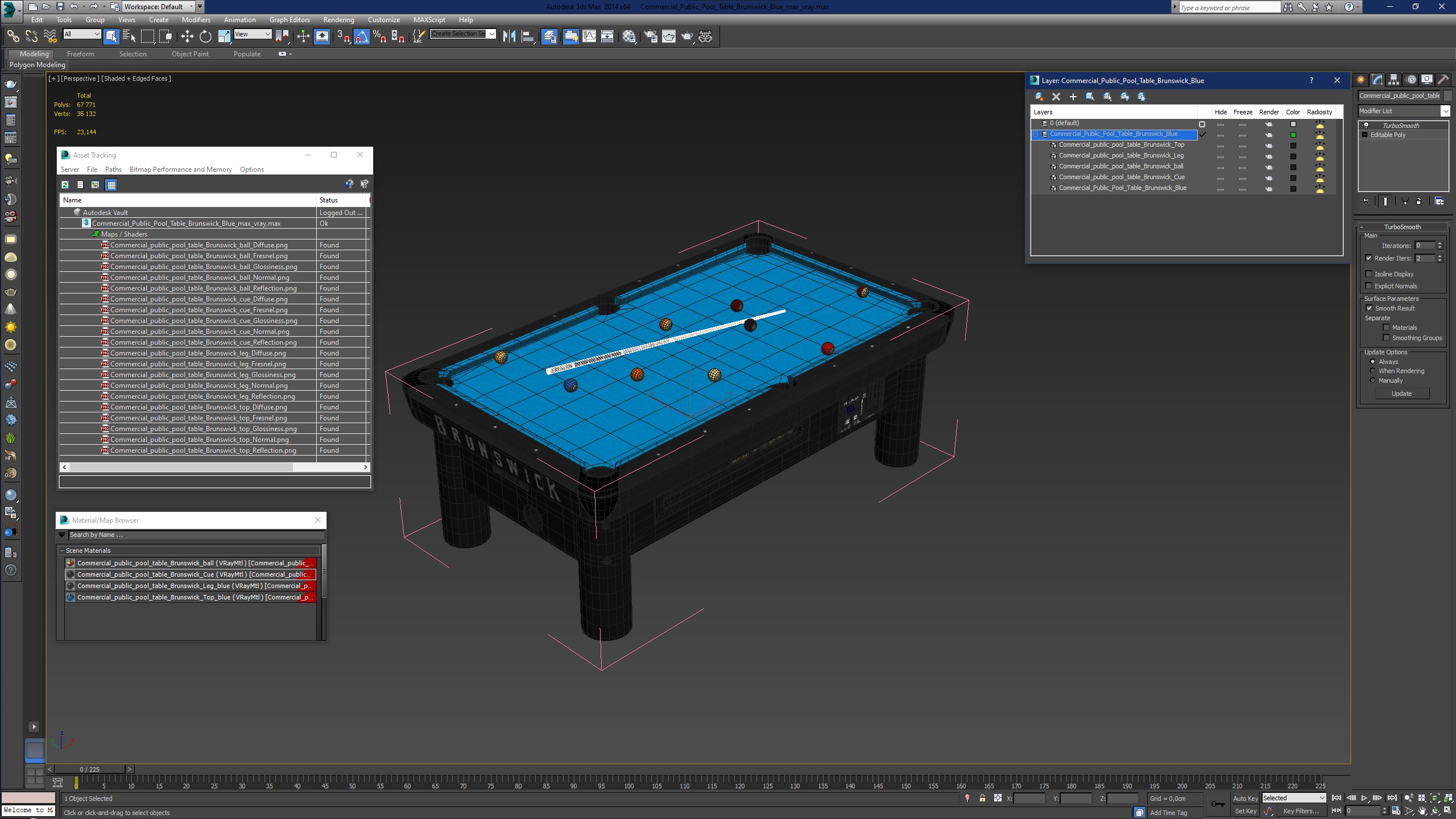 3D Commercial Public Pool Table Brunswick Blue model