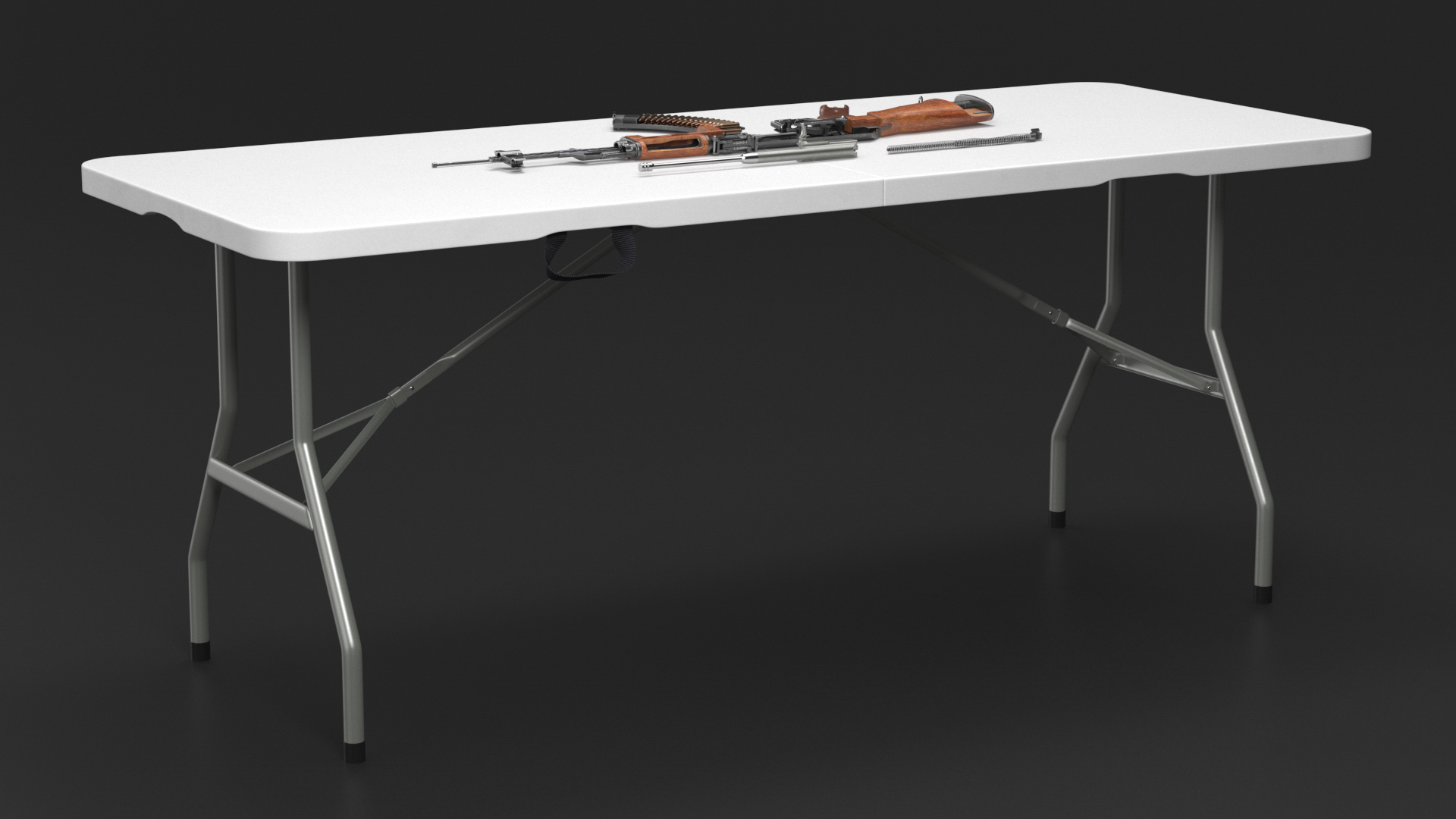 Disassembled AK-47 with a Magazine on the Table 3D