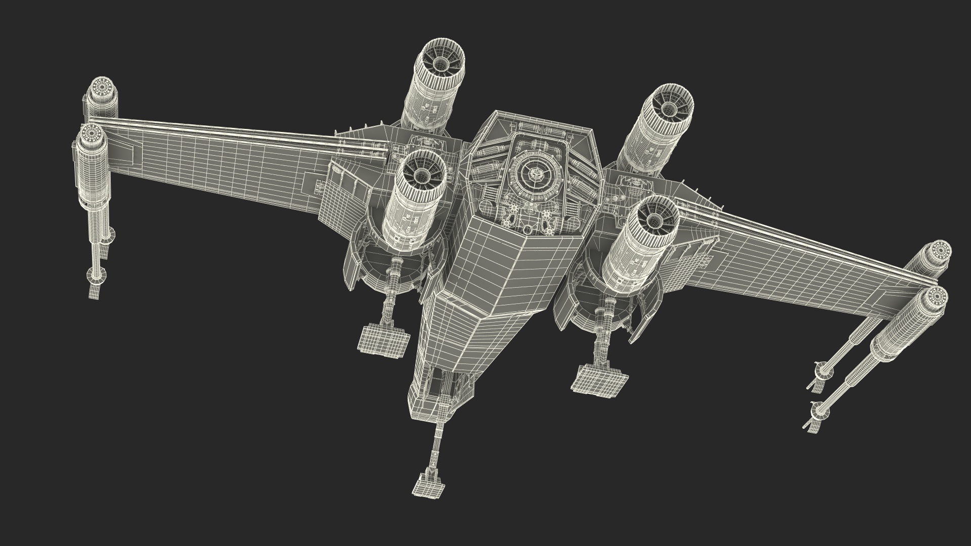 3D model Starfighter X-Wing with Droid R2-D2