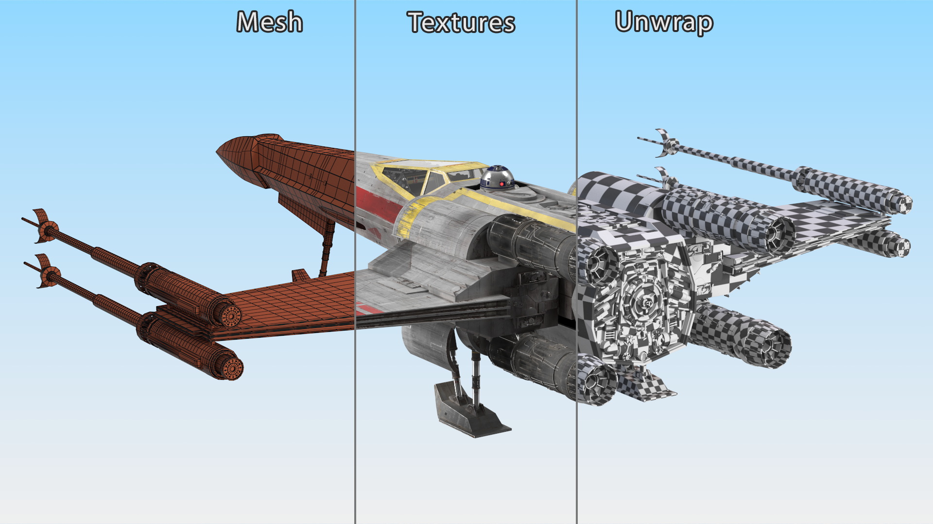 3D model Starfighter X-Wing with Droid R2-D2