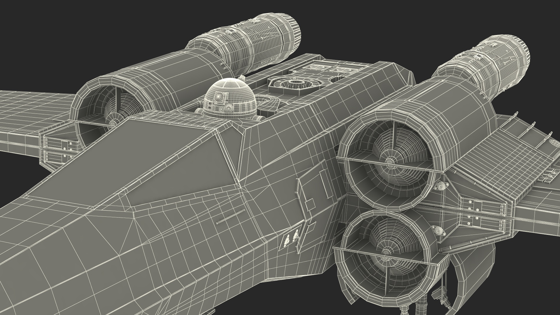 3D model Starfighter X-Wing with Droid R2-D2