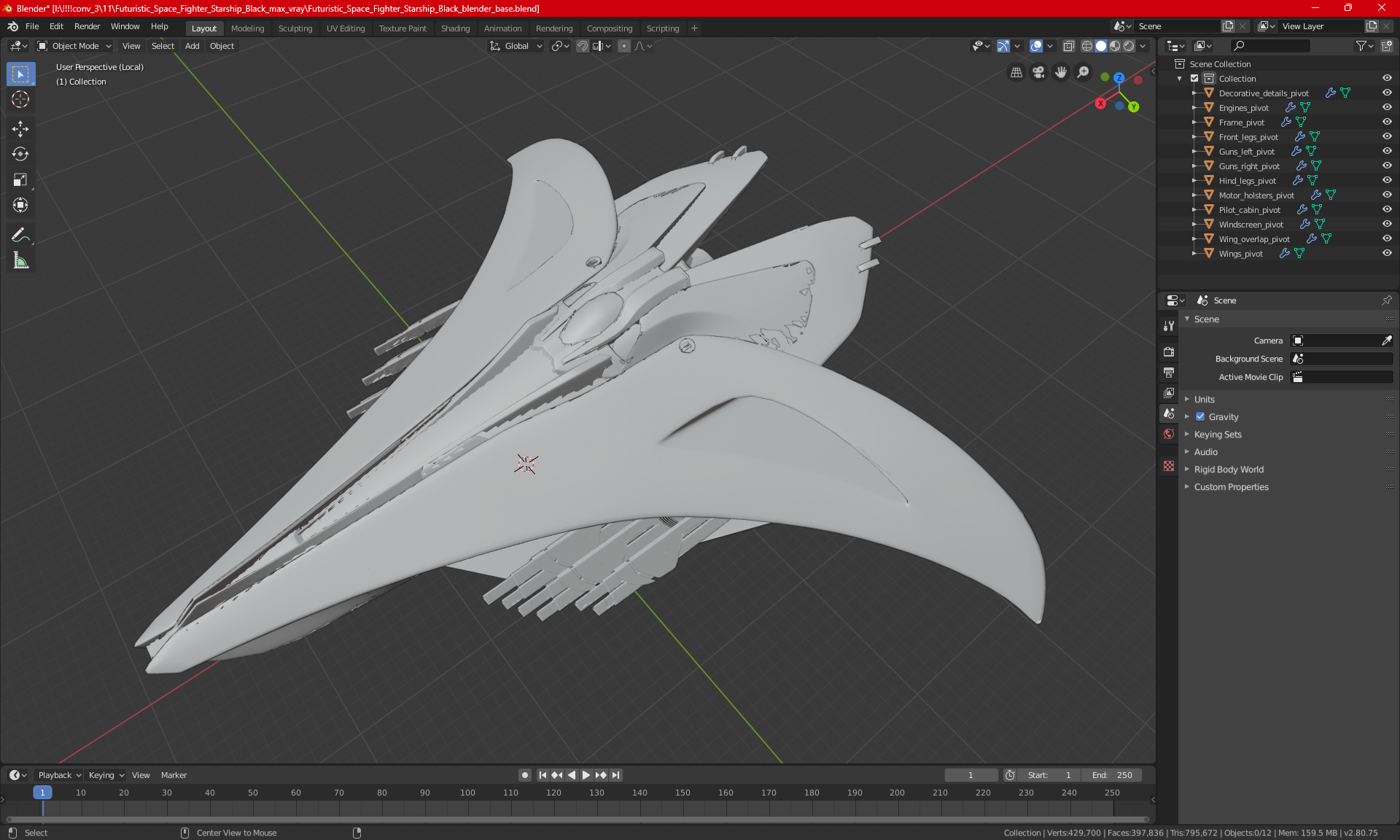 3D Futuristic Space Fighter Starship Gray model