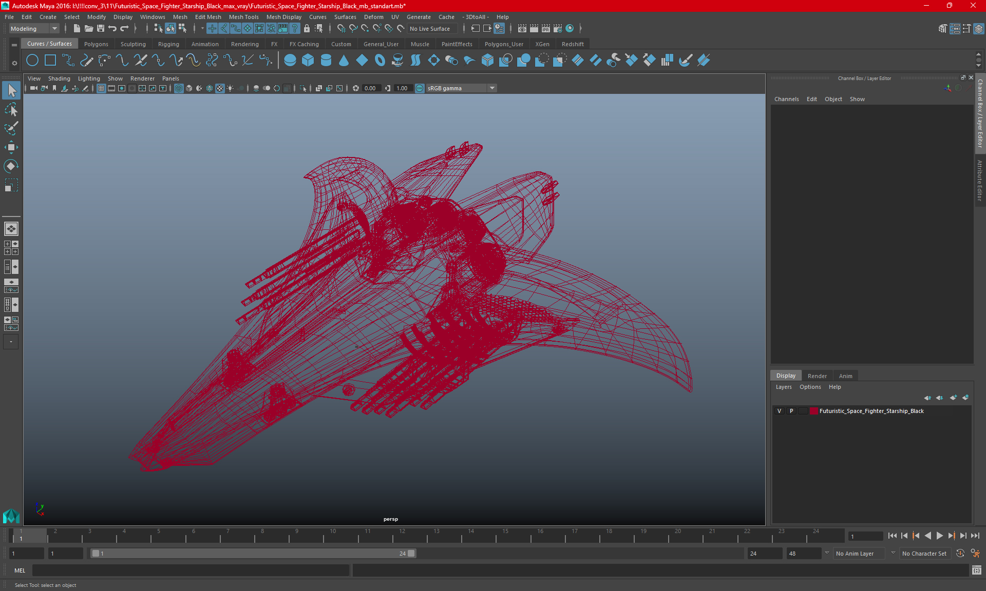 3D Futuristic Space Fighter Starship Gray model