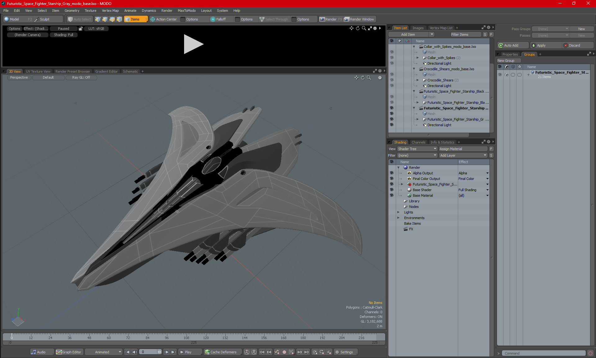 3D Futuristic Space Fighter Starship Gray model