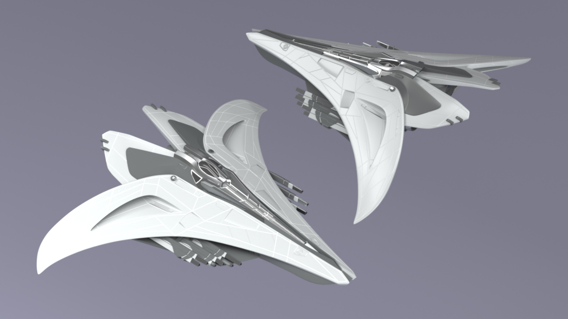 3D Futuristic Space Fighter Starship Gray model