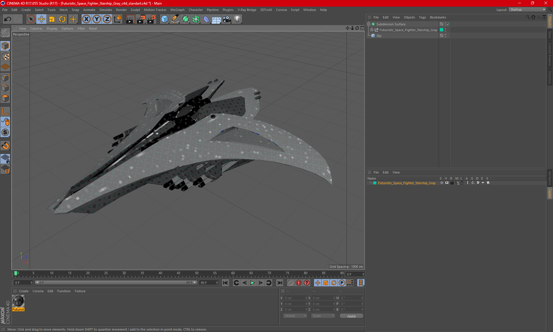 3D Futuristic Space Fighter Starship Gray model
