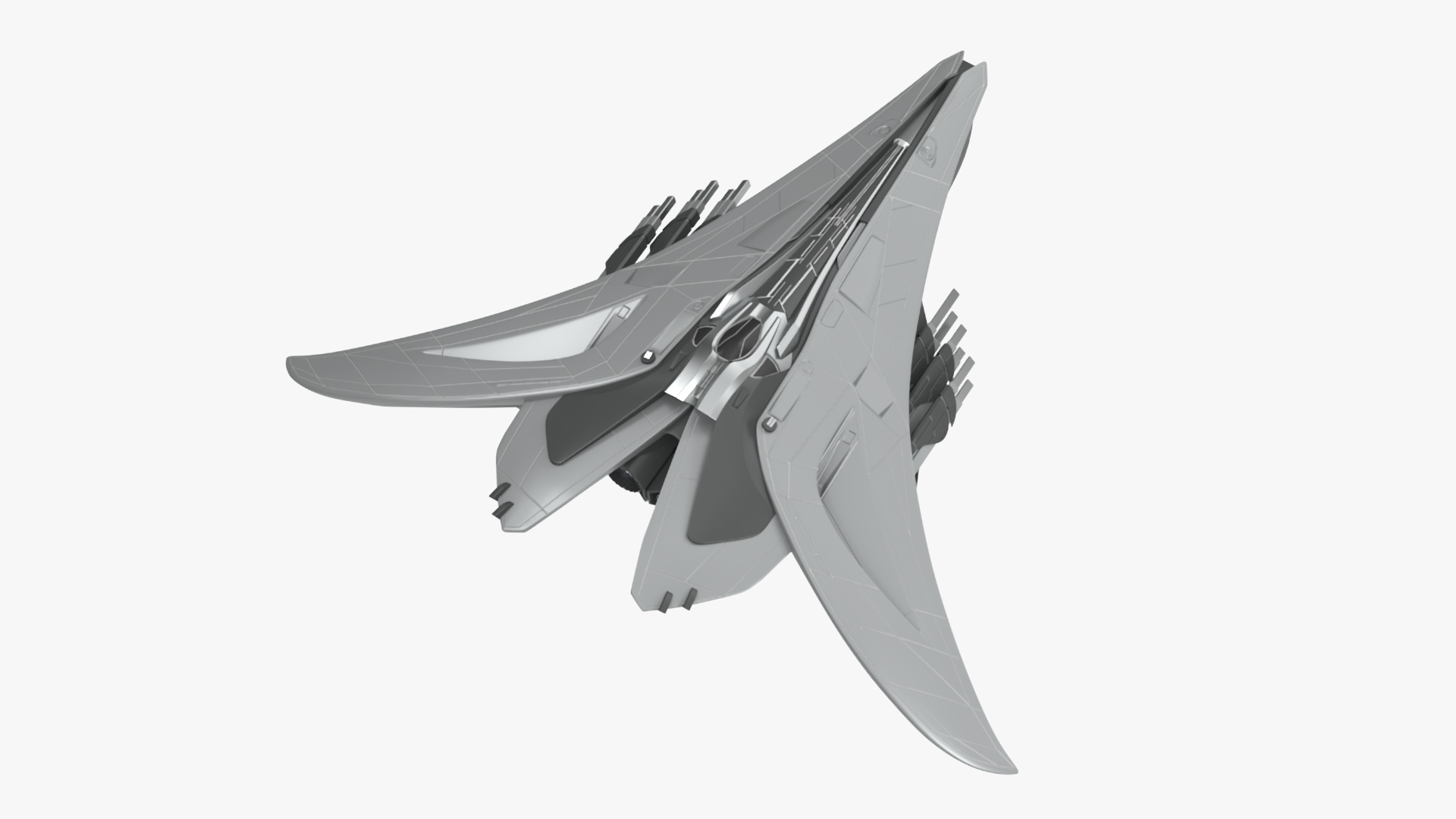 3D Futuristic Space Fighter Starship Gray model