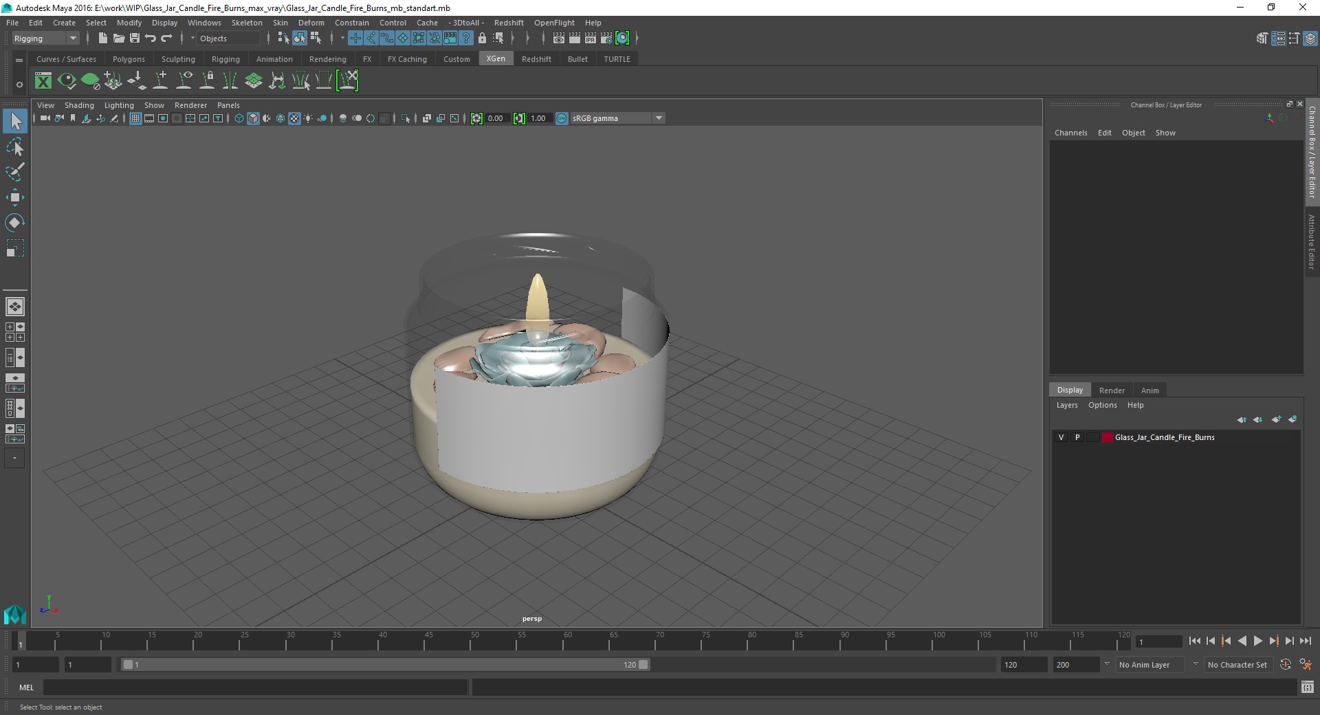 Glass Jar Candle Fire Burns 3D