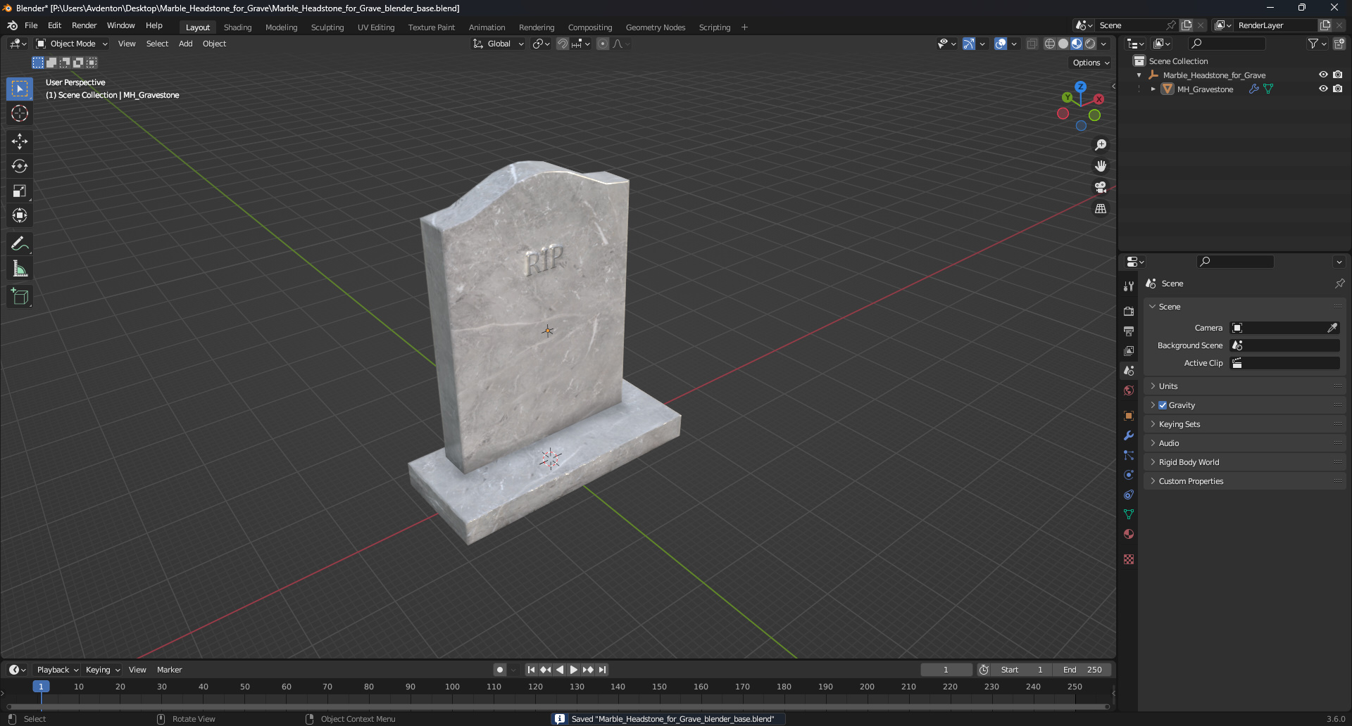 3D Marble Headstone for Grave