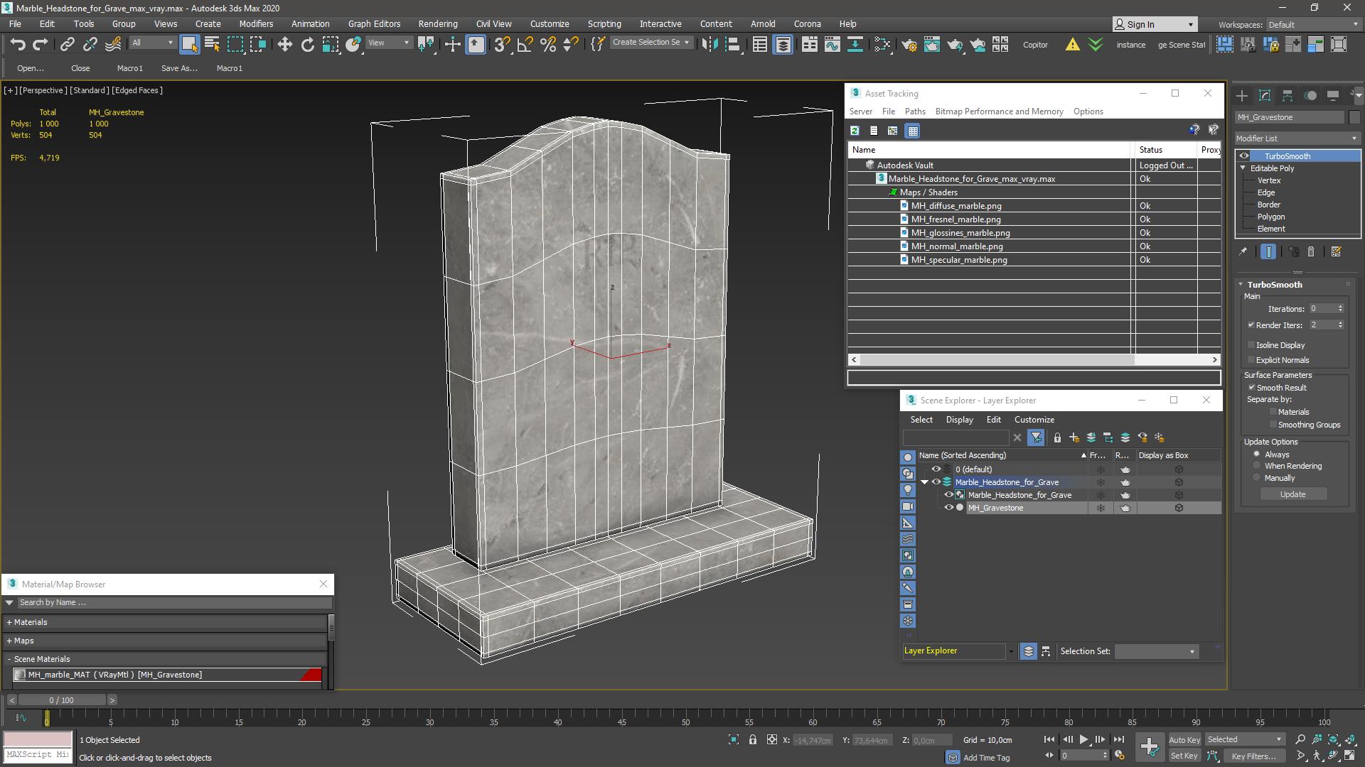3D Marble Headstone for Grave