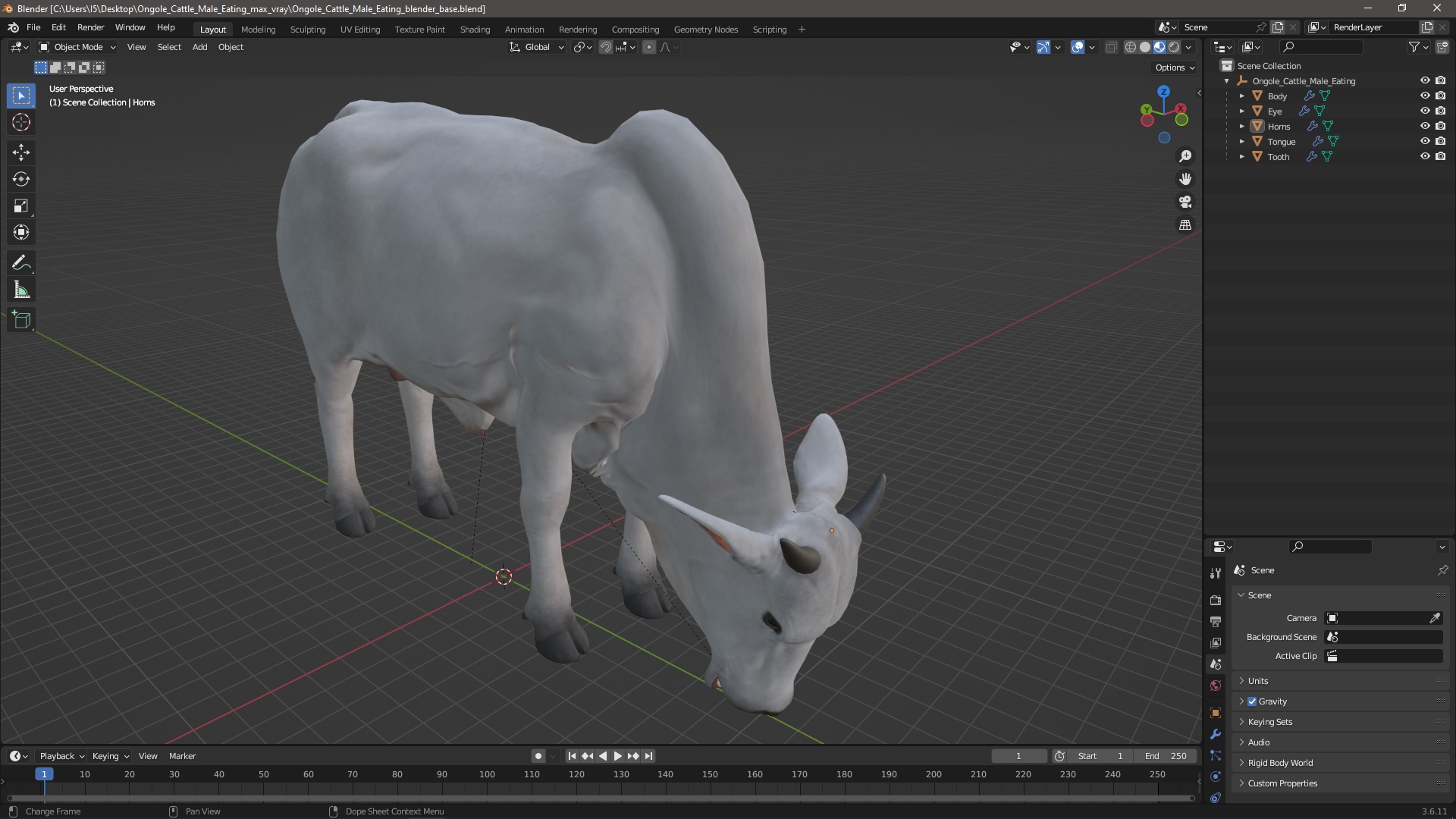 3D model Ongole Cattle Male Eating