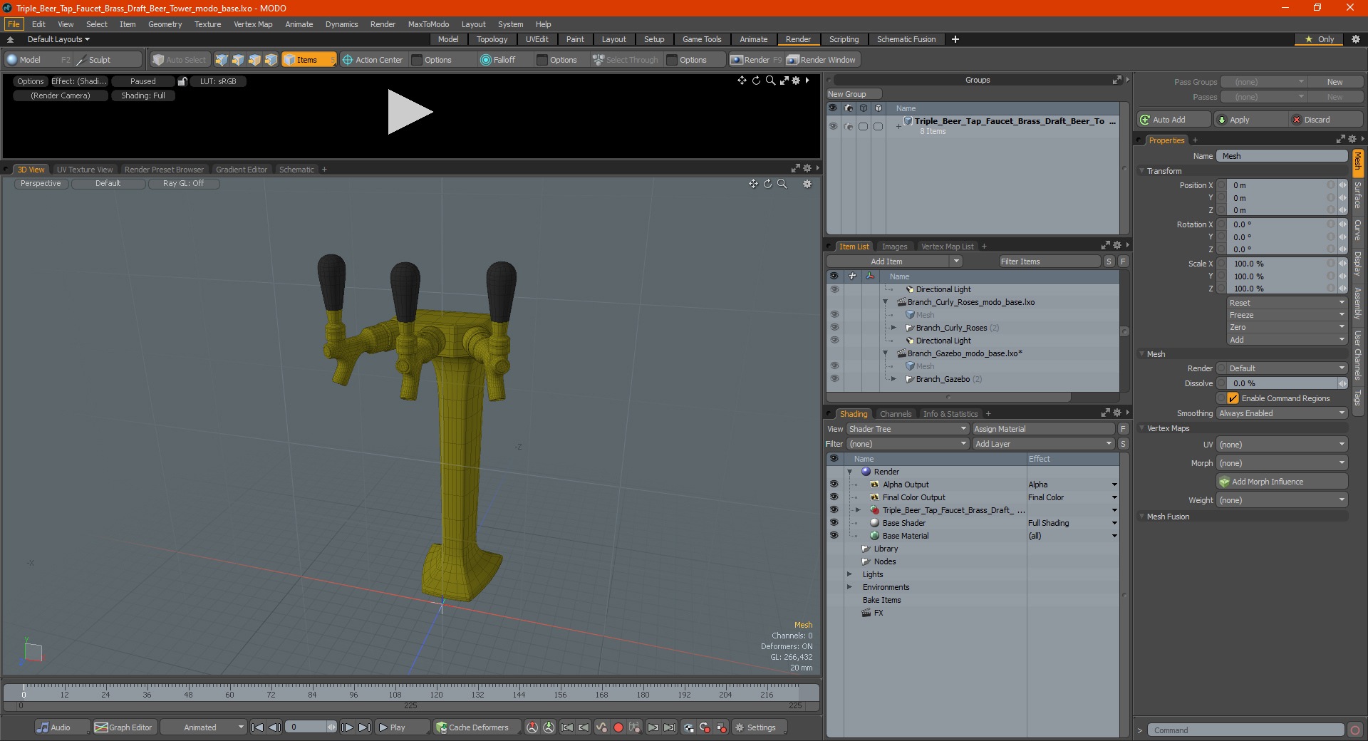 3D model Triple Beer Tap Faucet Brass Draft Beer Tower