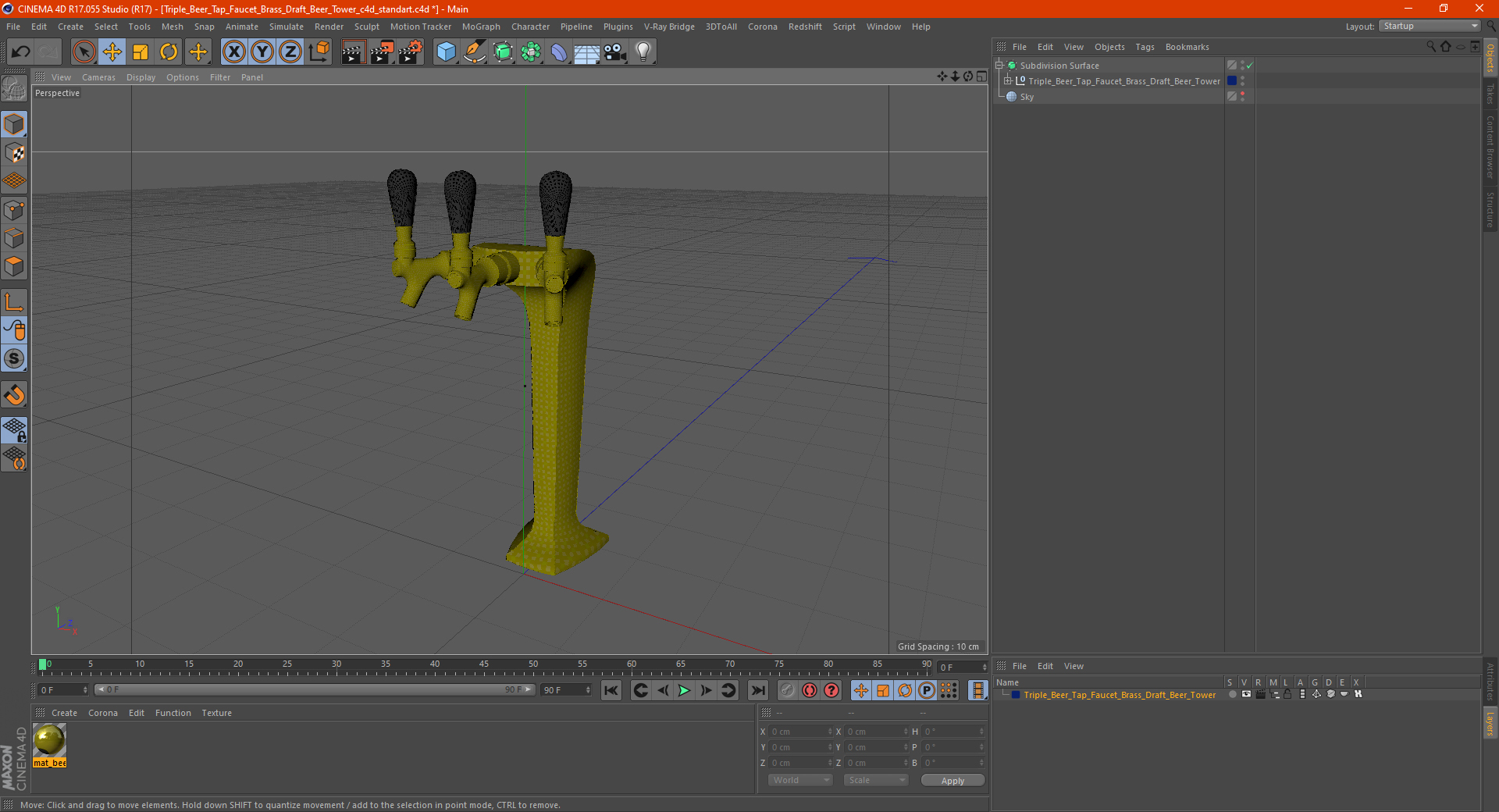 3D model Triple Beer Tap Faucet Brass Draft Beer Tower