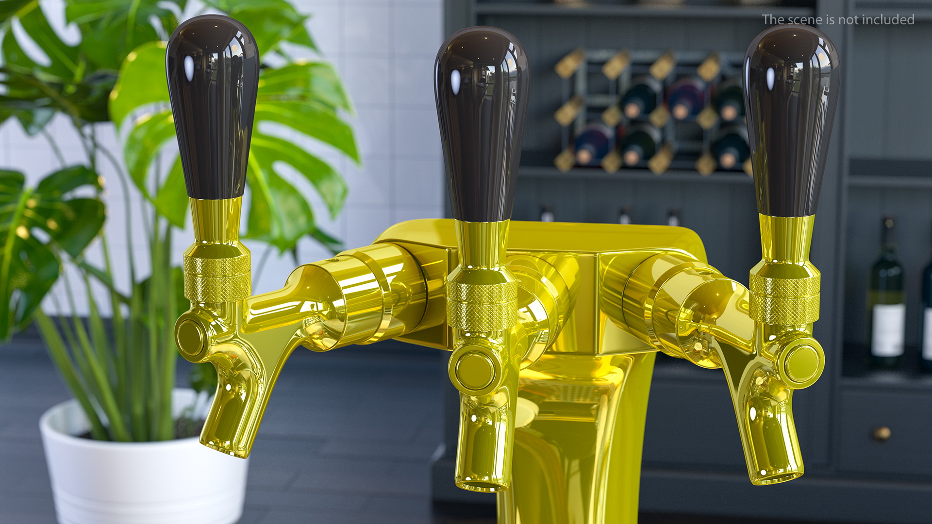 3D model Triple Beer Tap Faucet Brass Draft Beer Tower