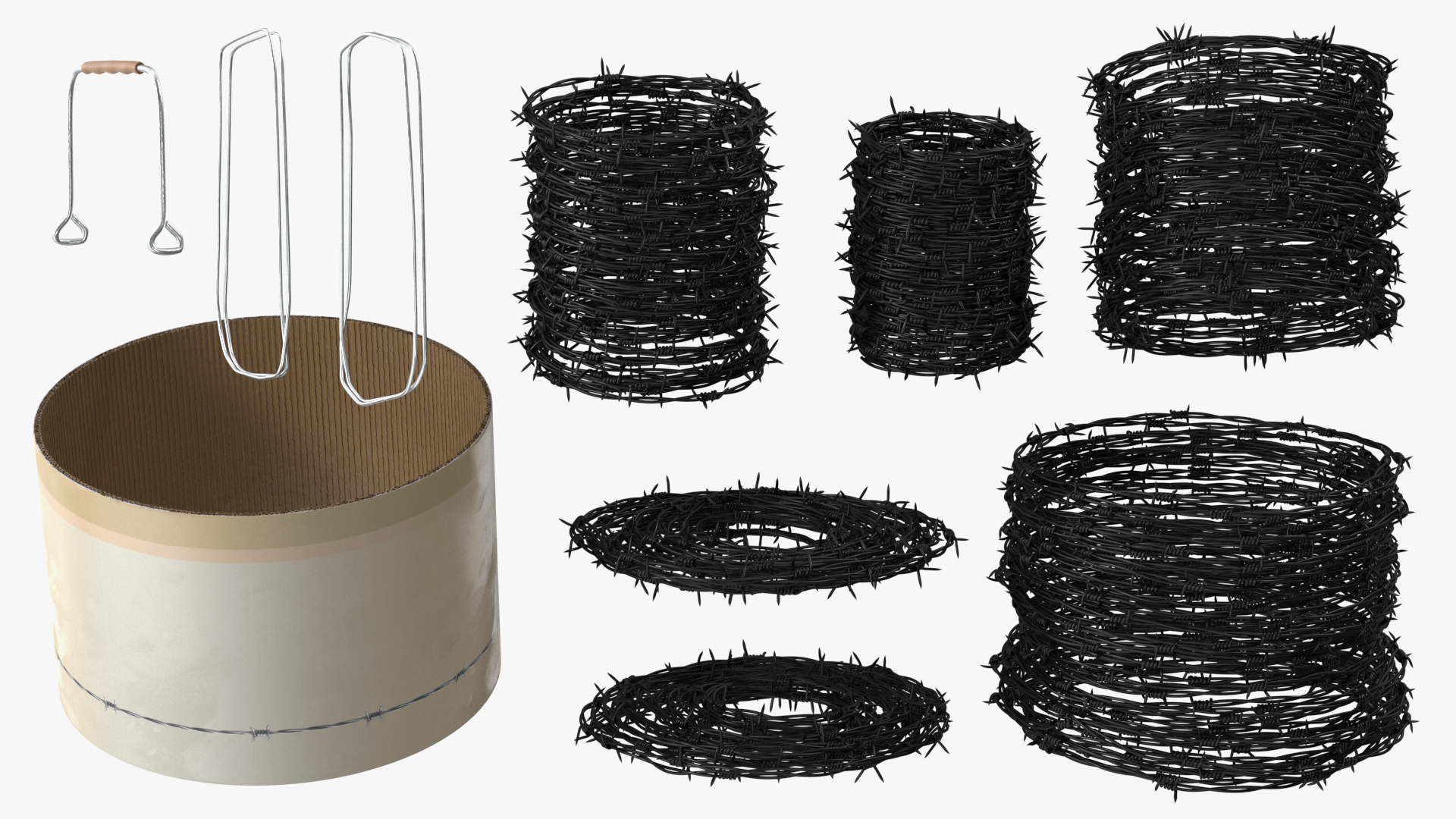 3D model Barbed Black Wire in Cardboard Packaging